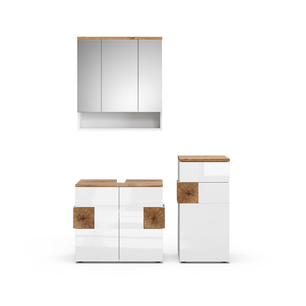 Vicco Badmöbel-Set Eden, Weiß Hochglanz/Artisan-Eiche, 3 günstig online kaufen