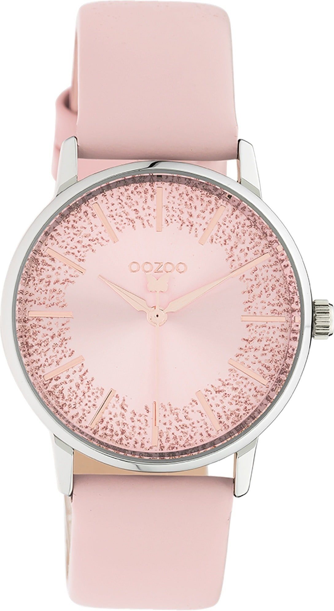 OOZOO Quarzuhr Oozoo Damen Armbanduhr rosa Analog, (Analoguhr), Damenuhr rund, mittel (ca. 35mm) Lederarmband, Fashion-Style