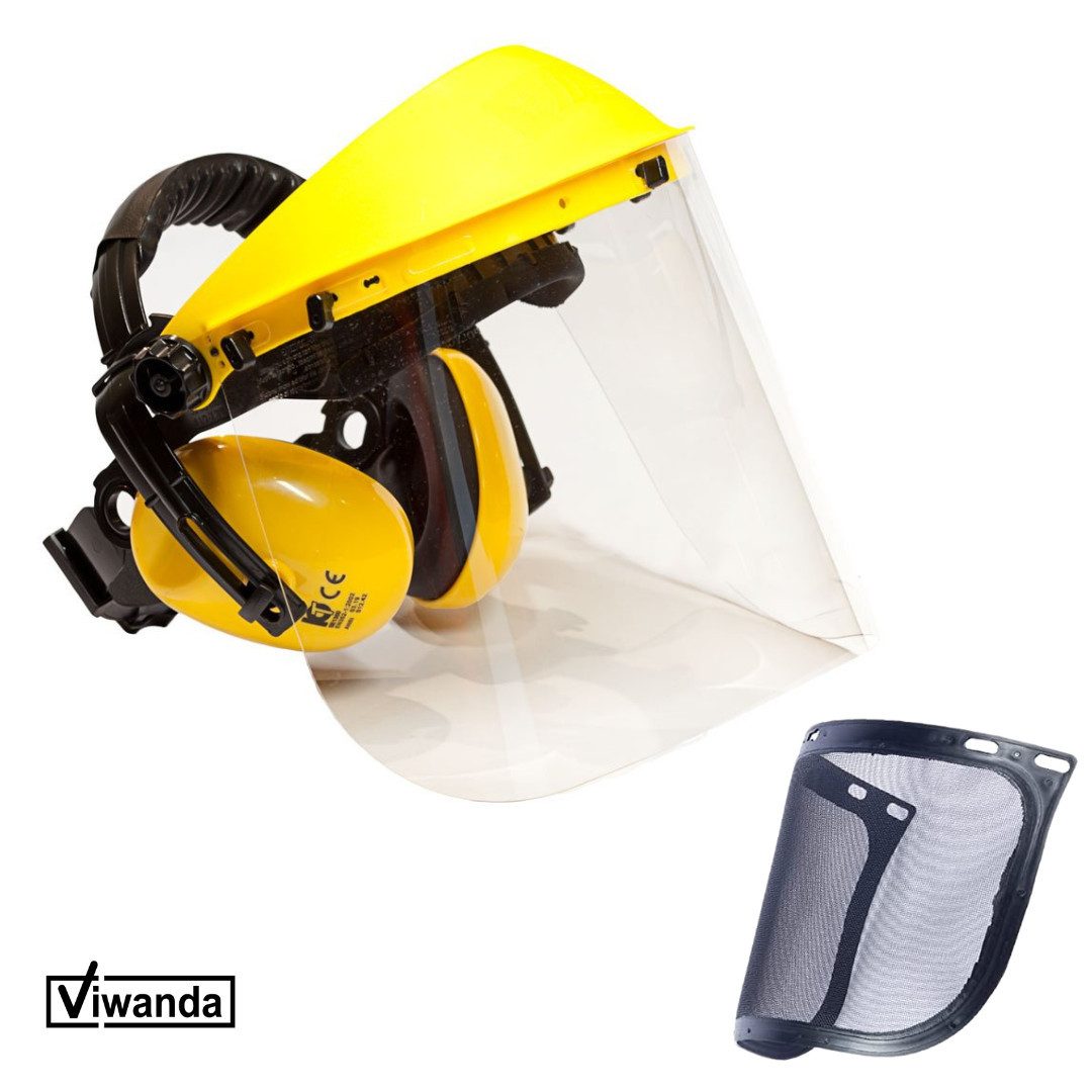 Viwanda Kopfschutz Viwanda Premium Set Pro-Gesichts-Gehörschutz PC-Visier & Maschenvisier (1-tlg., Polycarbonatvisier, Maschenvisier, Kopfteil & Kapselgehörschutz)