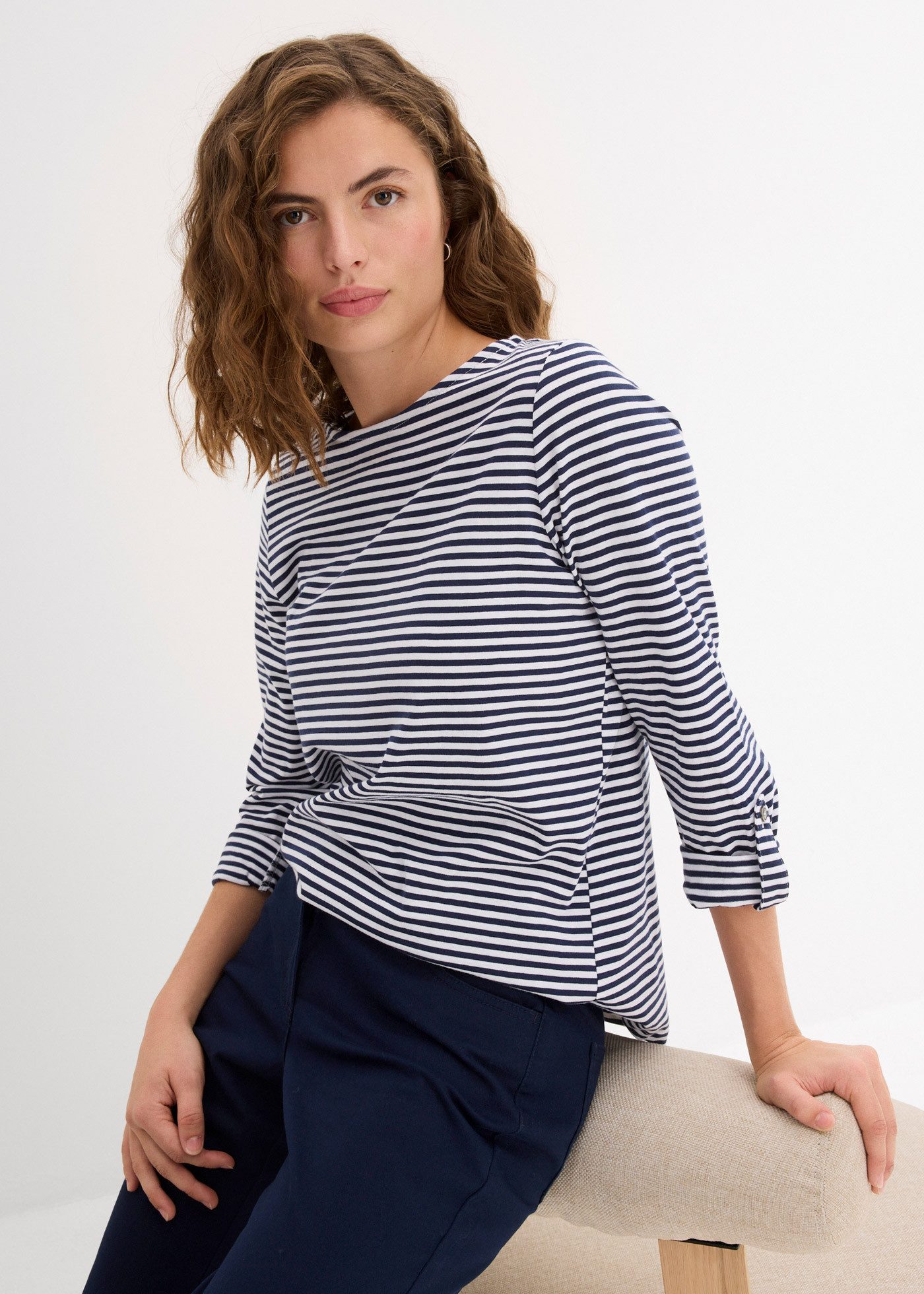 bonprix Langarmshirt bequeme Passform, Langarm, für Alltag, aus reiner Baum günstig online kaufen