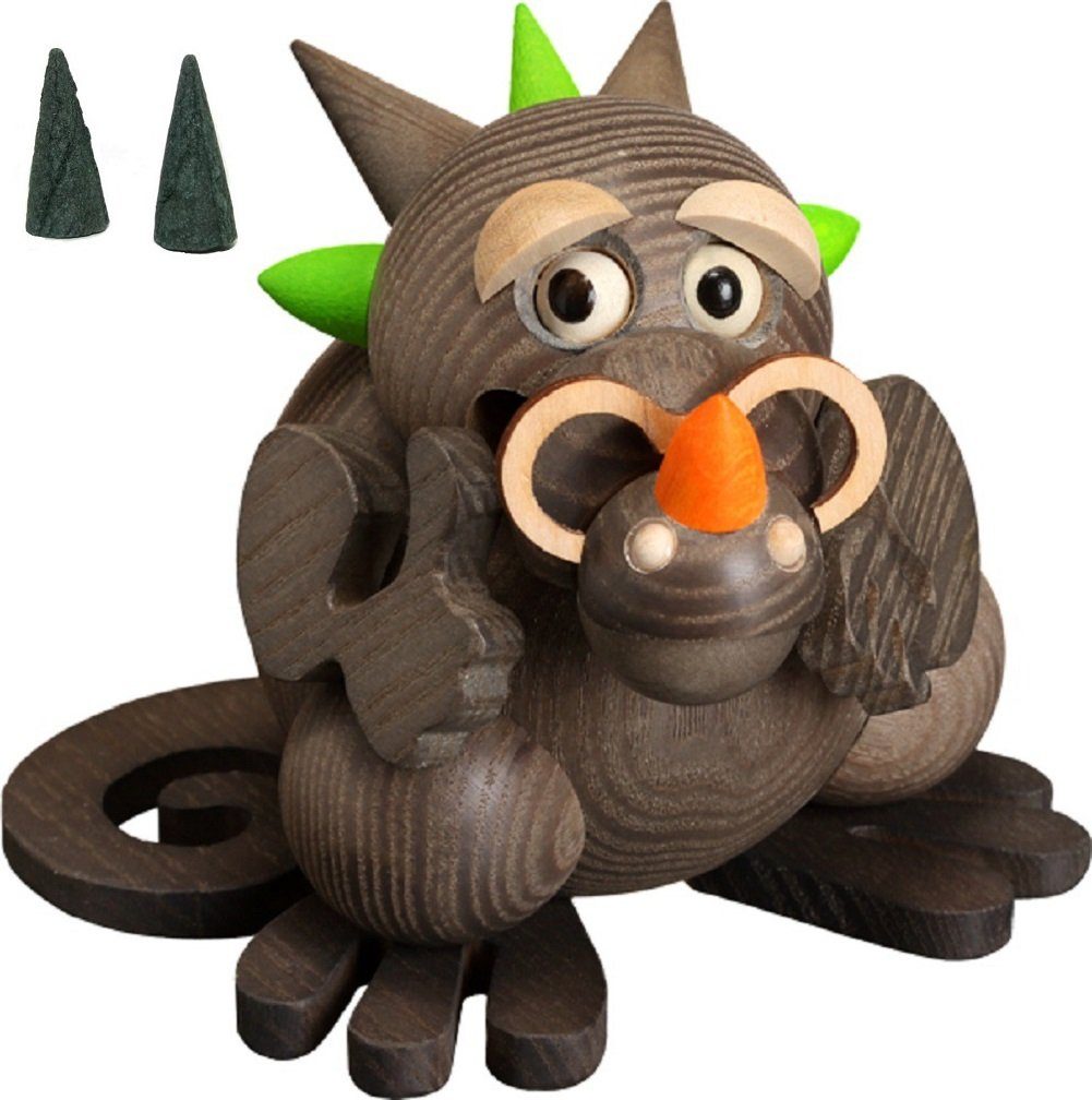 Räuchermännchen Räuchermännchen Kugelfigur Räucherdrache Opa Drache inkl. 2 Räucherkerzen Holz 9 cm Erzgebirge Holzkunst Handarbeit Weihnachtsdekoration, Original Erzgebirge