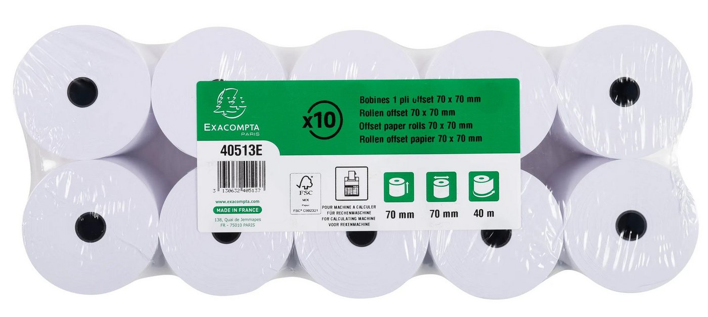 Thumbnail - EXACOMPTA Endlospapier 50x Additionsrolle 1-lagig Offset 60g/m2 70x70mx12 - Weiß - 40513E, Rollen Offset Papier