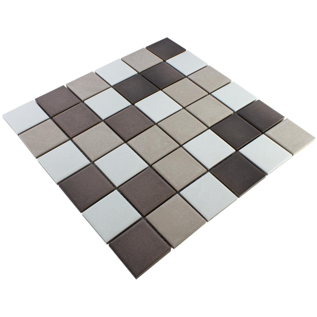 Mosafil Mosaikfliesen Keramikmosaik Fliesen Orion Rutschhemmend, Keramik 30.600x30.600, weiß-beige-braun, Verlegefertig auf ein Netz geklebt - Frostsicher - Wasserfest -