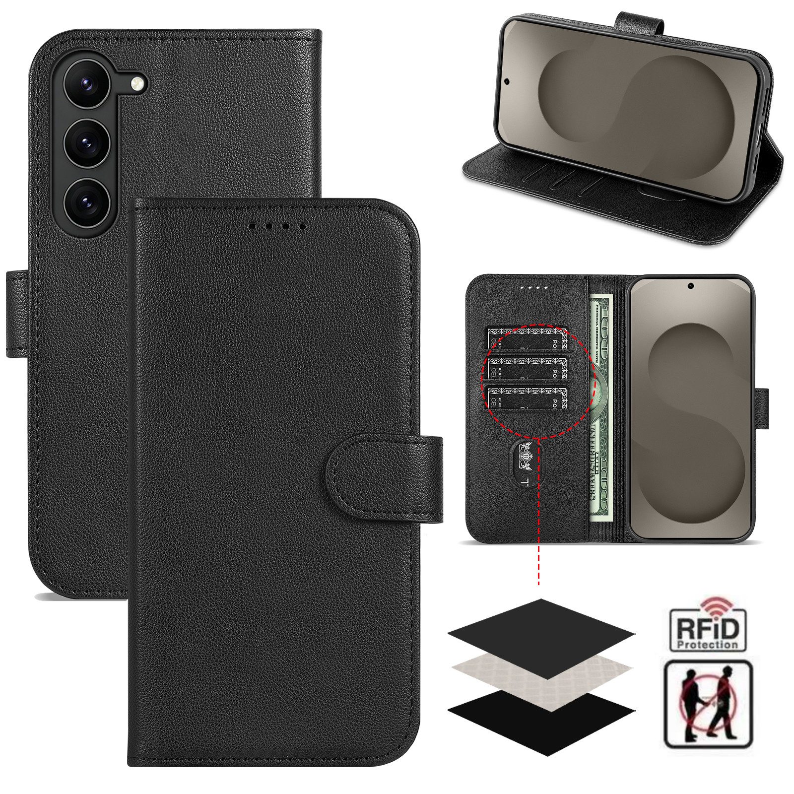 betterfon Handyhülle für Samsung Galaxy S26+ Hülle RFID Wallet Case Kartenfächern Schwarz, Hergestellt aus PU-Leder & weichem TPU