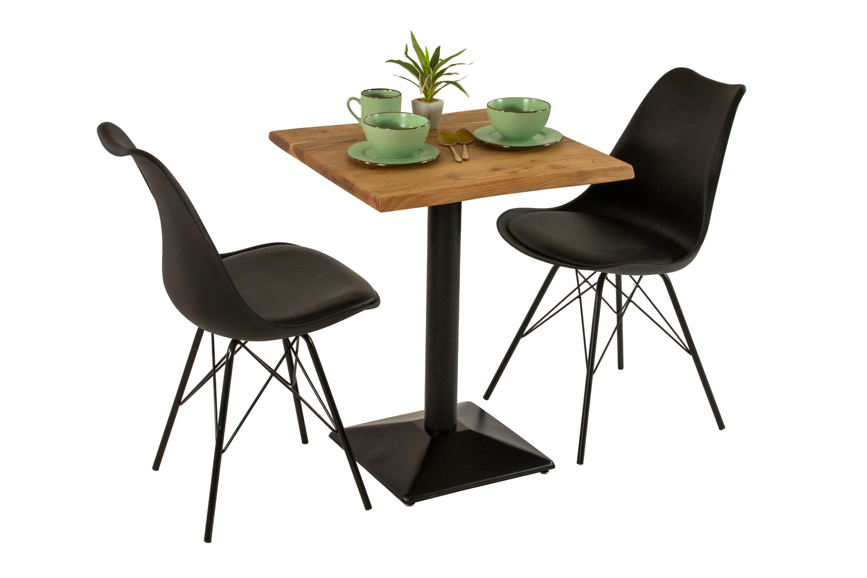 SAM® Essgruppe Ingmar, massives Akazien- oder Mangoholz, Baumkante, Säulengestell aus Metall