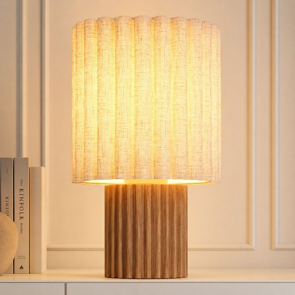 GLOBO LIGHTING Nachttischlampe, Leuchtmittel nicht inklusive, Tischleuchte Holz Textil braun Schalter am Kabel Tischlampe H 30 cm