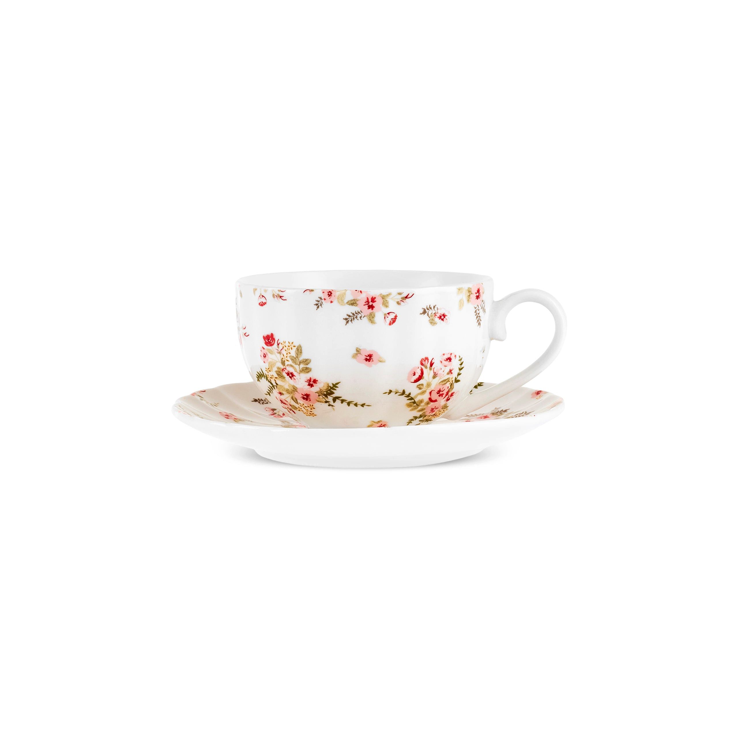 Karaca Coffee-to-go-Becher Karaca Blossom Teetassen-Set Bone China, 12-tlg, 6 Pers, 220ml, Rot