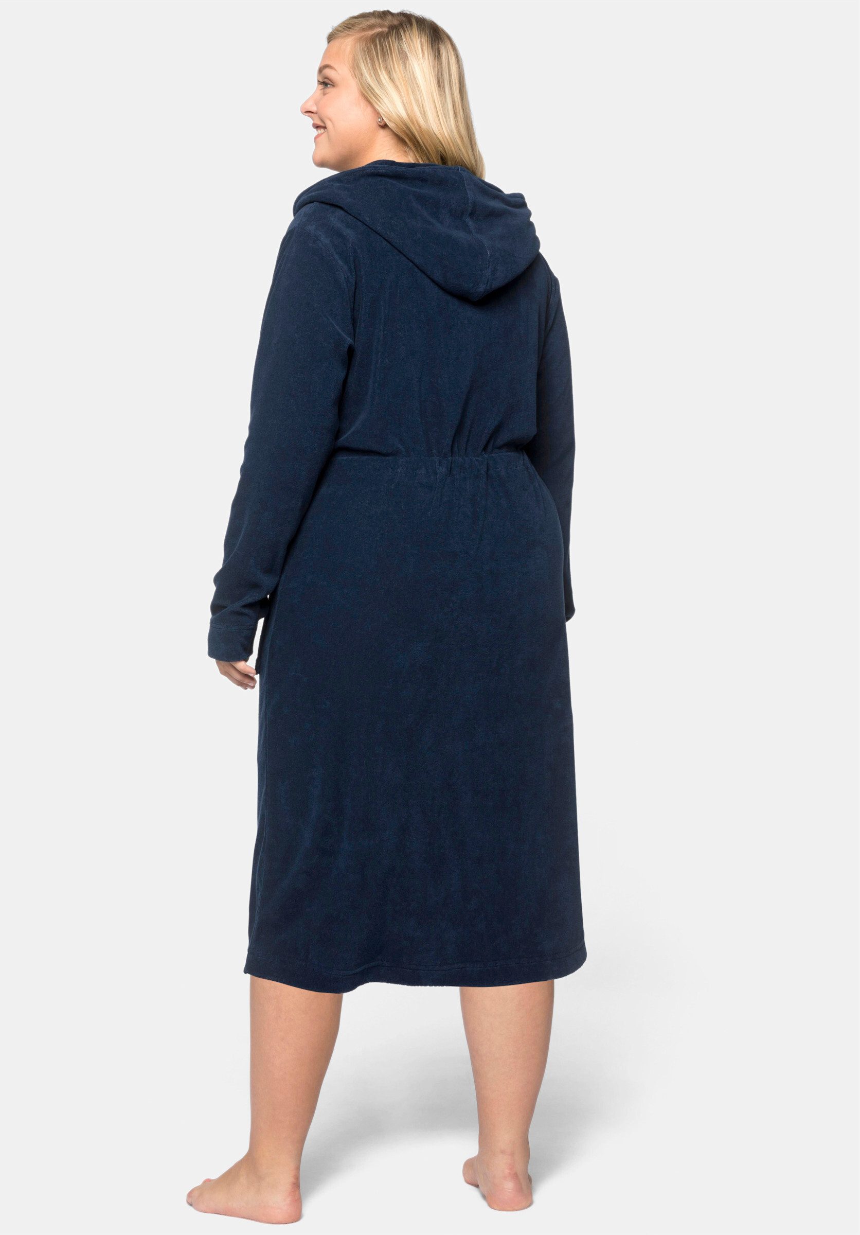 Sheego Damenbademantel Bademantel ., Länge ca. 110 cm, Baumwolle, Bindeband günstig online kaufen