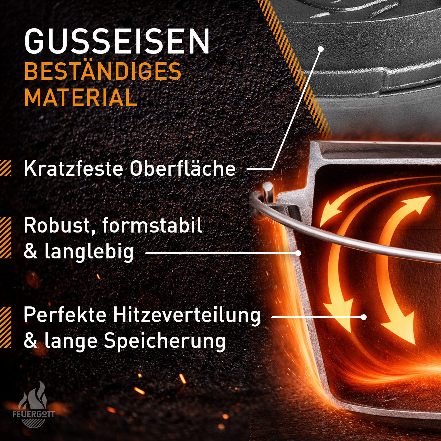 Feuergott Grilltopf FEUERGOTT Dutch Oven Set 6 l Set, Gusseisen