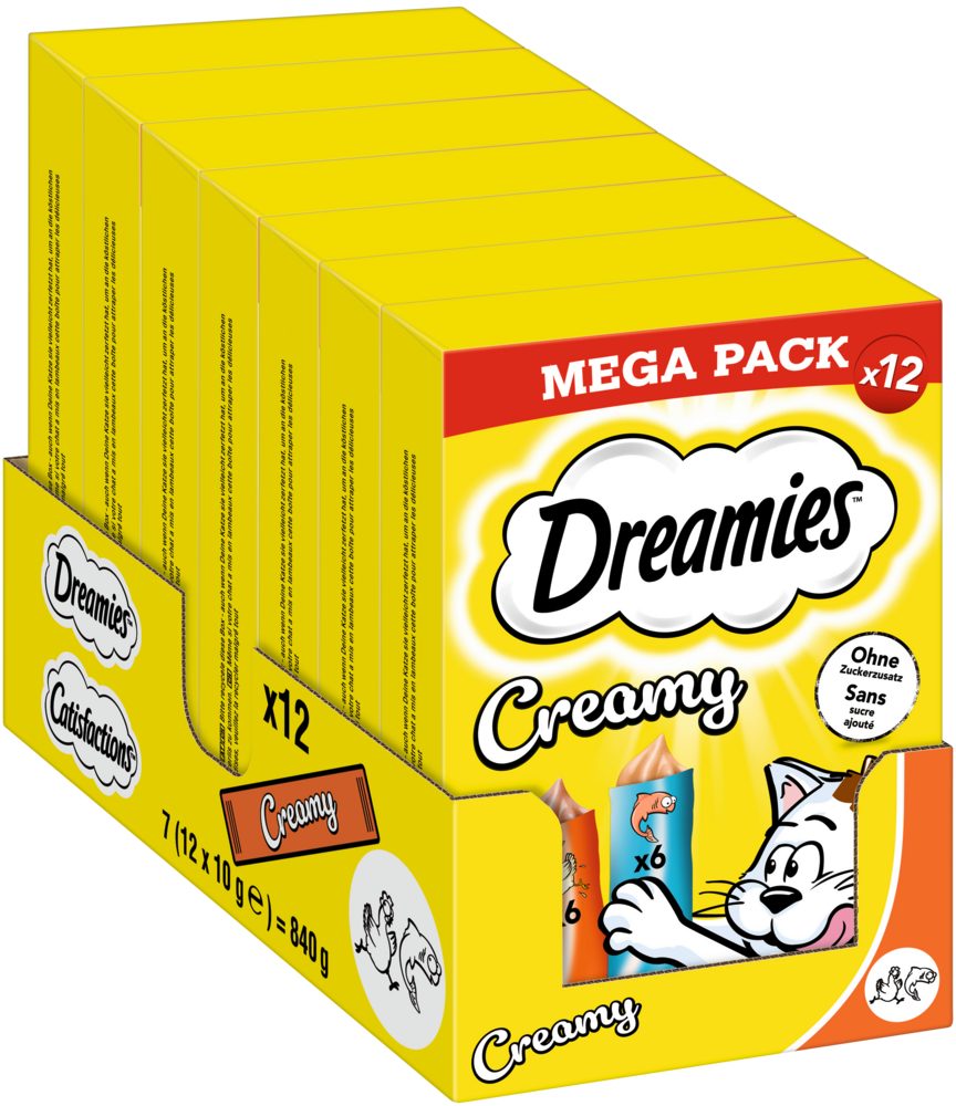 Dreamies DREAMIES™ CREAMY Multipack Huhn & Lachs 7 x 12 x 10g, Snack für: Katze