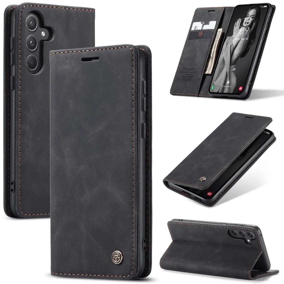 CaseMe Handyhülle Premium Hülle für Samsung Klapphülle Samsung A17-Schwarz