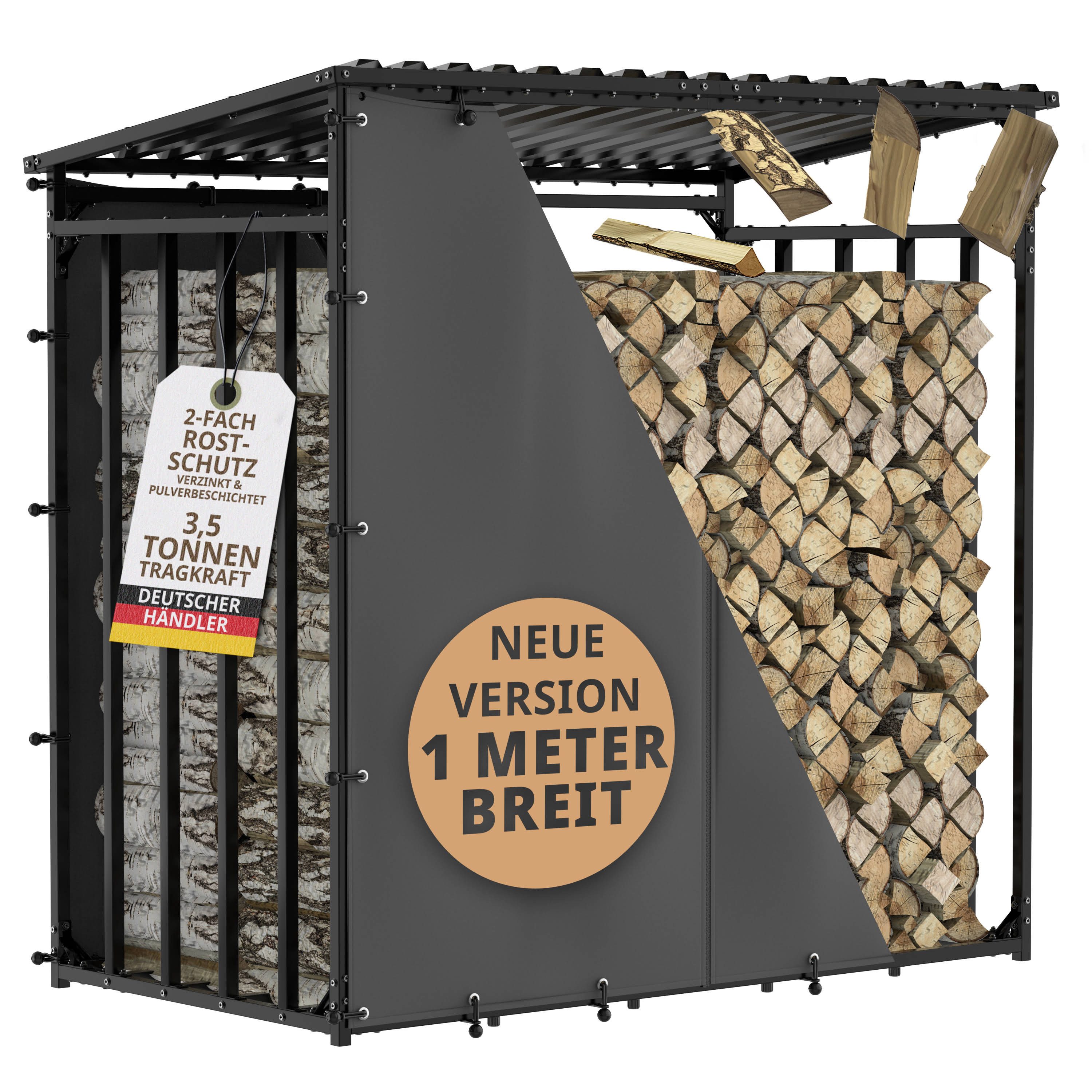 LAWA Living and Lifestyle Kaminholzregal Metall 1m tief für aussen mit Dach günstig online kaufen