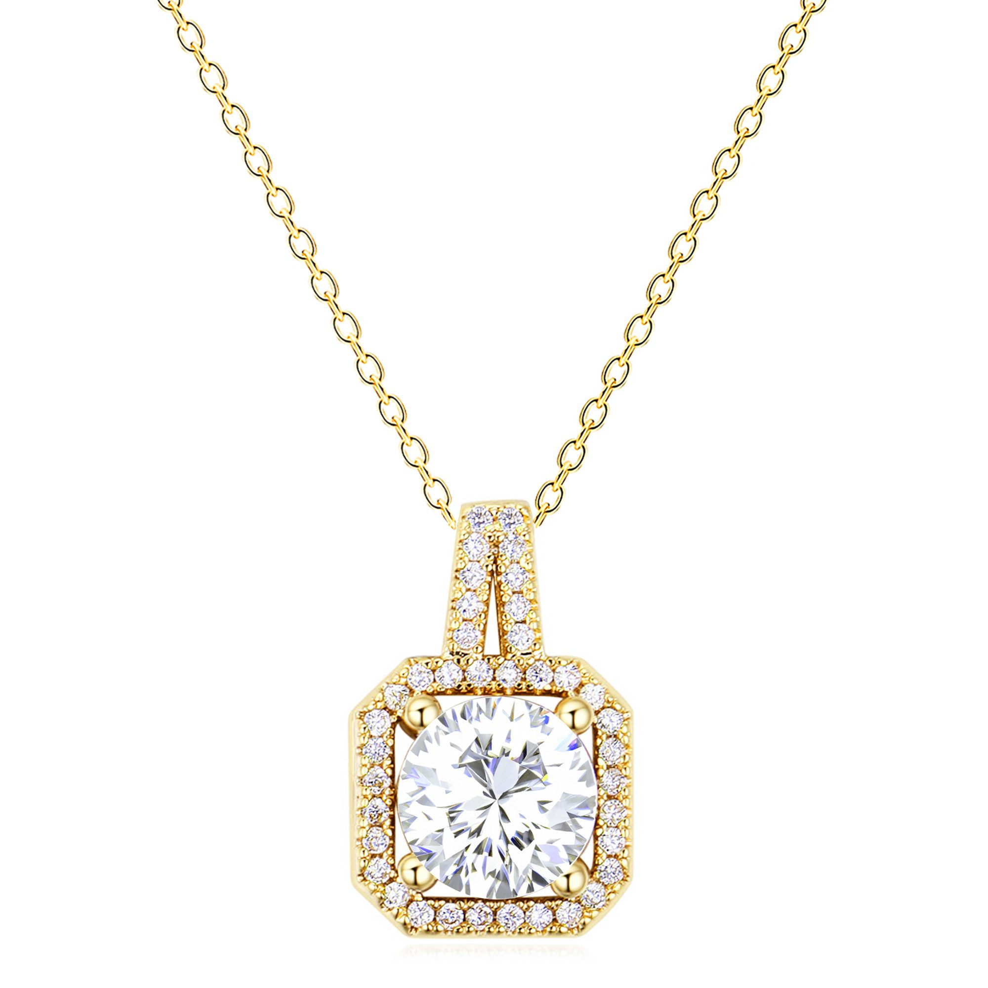 LÖB Kette mit Anhänger 750 Gold vergoldet Halskette Quadrat Anhänger Zirkonia Steine Weiß (Geschenke für Frauen Damen Beste Freundin Mutter Mama Ehefrau Oma sie zum Geburtstag Weihnachten Weihnachtsgeschenke Schmuck), Kette Eckig Steinanhänger Viereck Glitzer Steinchen in Diamant Form