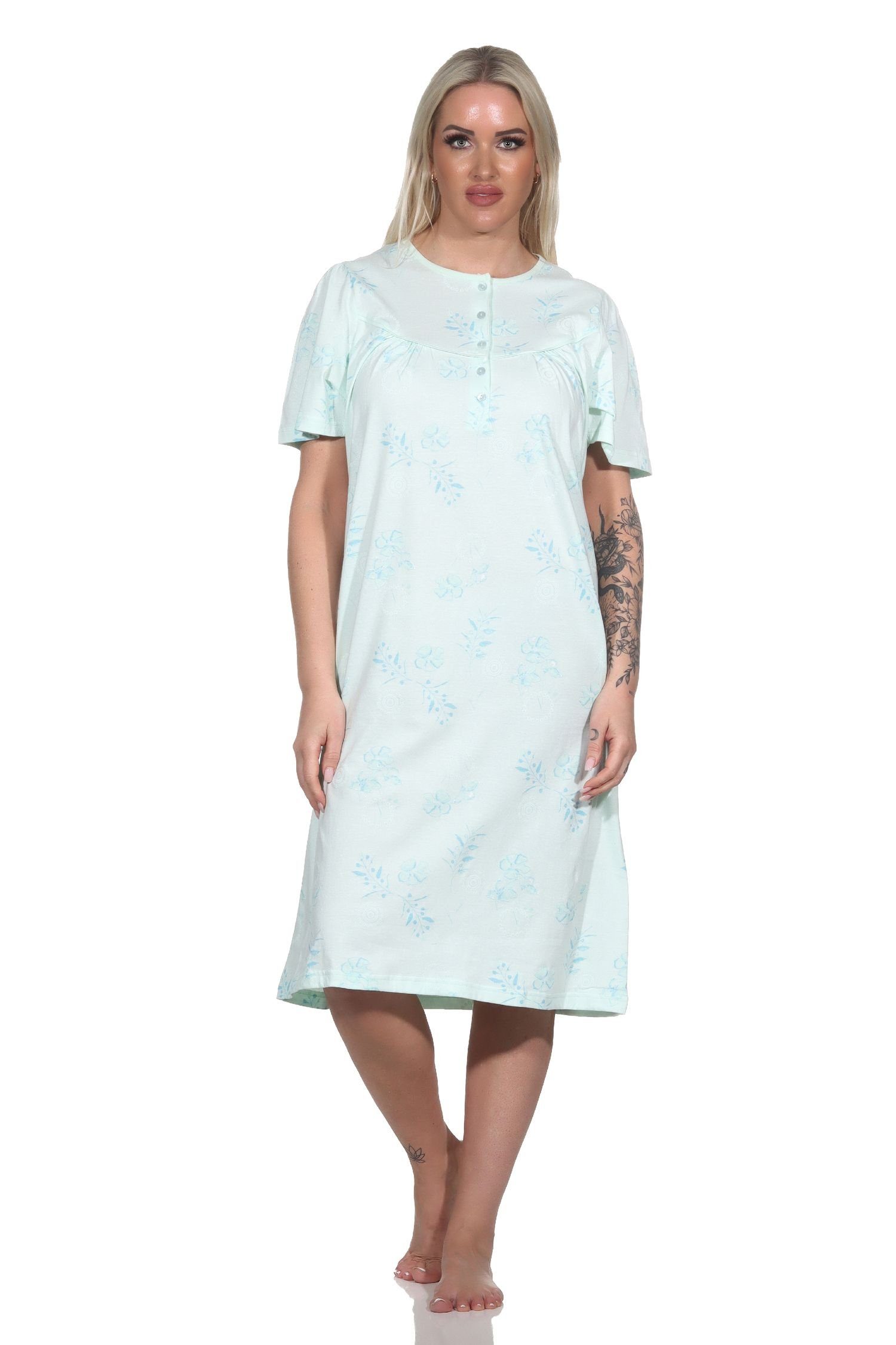kurzarm fraulichen Design helltürkis klassischen Nachthemd Normann im Nachthemd Damen