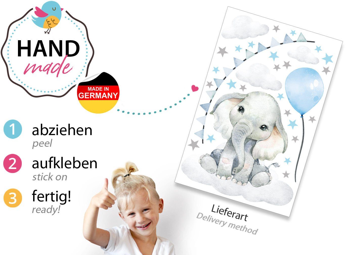 little DECO Wandtattoo »Little Deco Wandtattoo Elefant mit Luftballon blau & Sterne«-kaufen