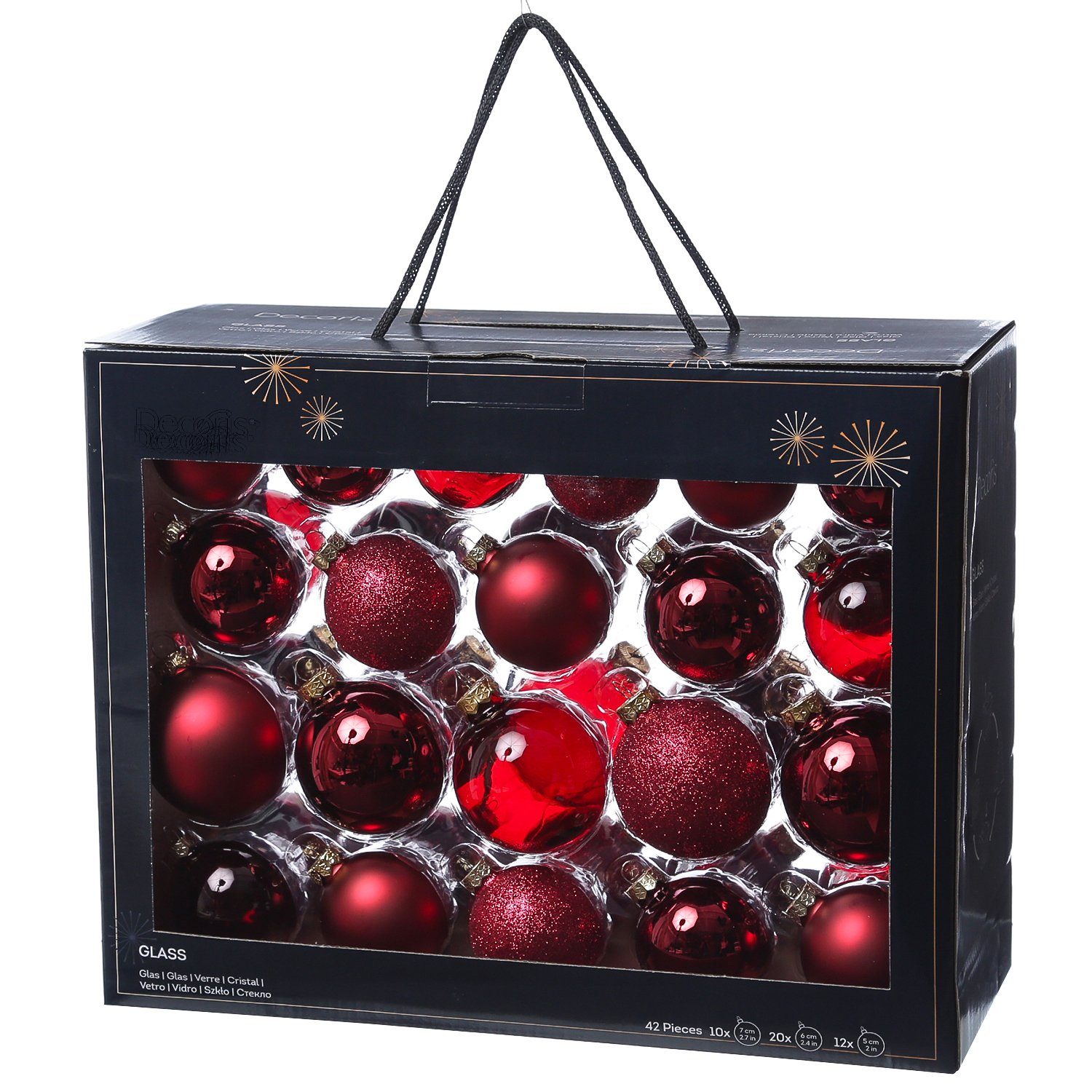 MARELIDA Weihnachtsbaumkugel Christbaumkugel Weihnachtskugel Glas glänzend matt rot 42 Stück (42 St)