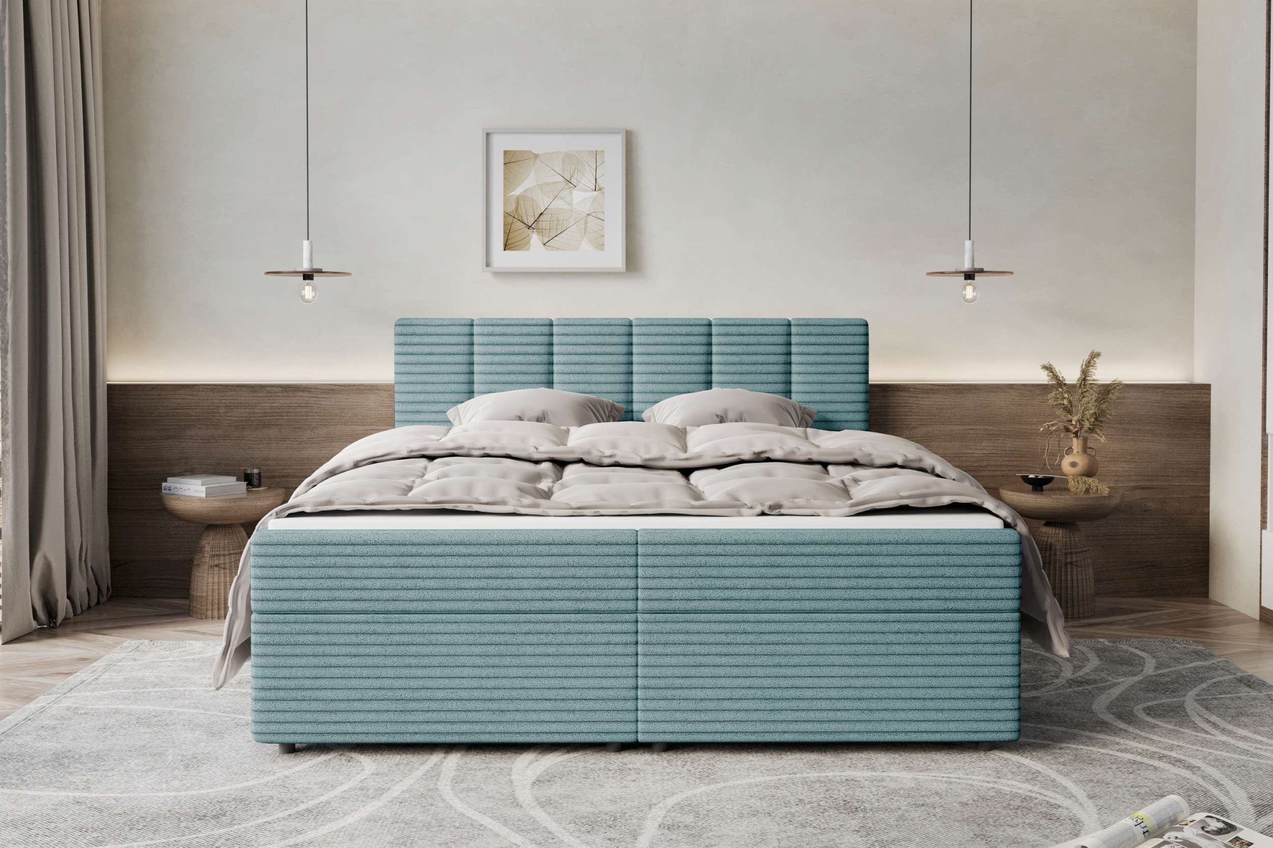 99rooms Boxspringbett Bergamo (Schlafzimmerbett, Bett), 140/160/180/200x200 cm, in Cordstoff AMBIENCE, mit Topper
