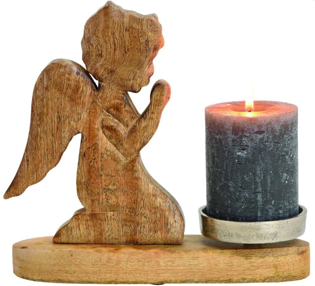 hochwertiges Kerzenhalter Wurm St), Engel Mangoholz Dekor, (1 Mangoholz, aus G. Stumpenkerze Kerzenhalter Metall und für