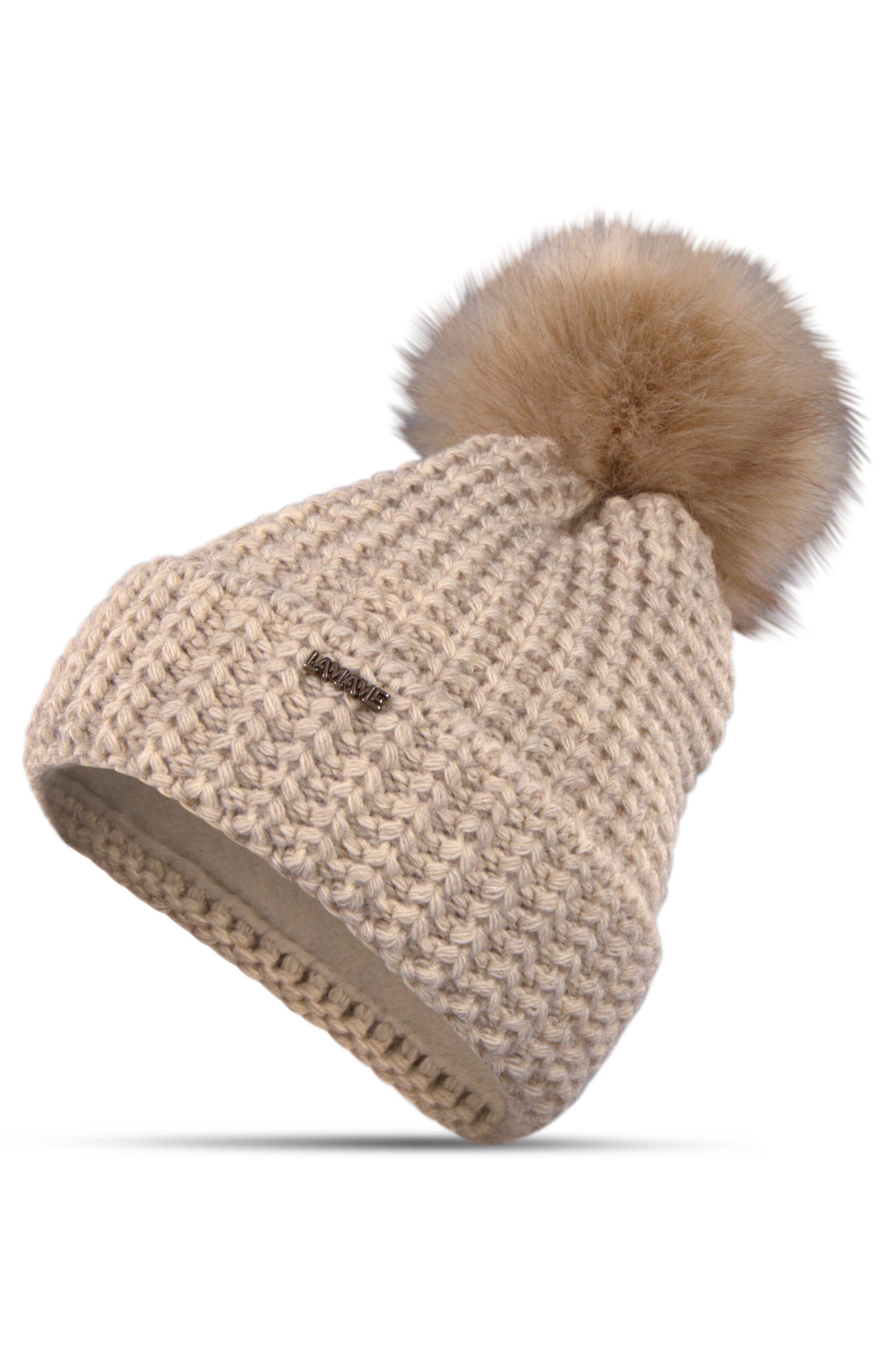 malito more than fashion Strickmütze gefütterte Wintermütze mit Bommel Uni M100 gefütterte Wintermütze mit Bommel Unifarben Onesize