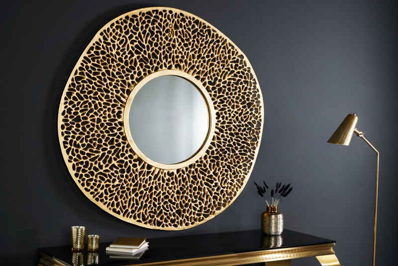 riess-ambiente Wandspiegel ABSTRACT LEAF XXL 115cm gold (Einzelartikel, 1-St), Schlafzimmer · Metall · rund · Rahmen · Deko · Handarbeit · Wohnzimmer