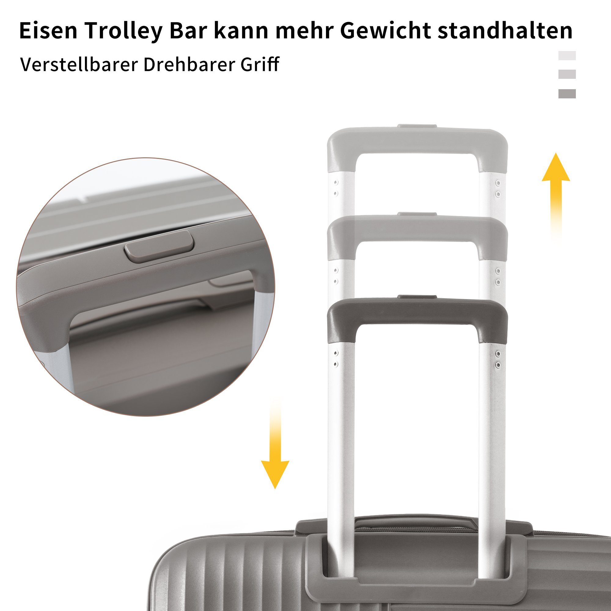 Erweiterung Flieks Trolleyset, PP-Gepäck 4 Rollen, (3 Trolley Handgepäck tlg), Set Koffer Reisekoffer Grau