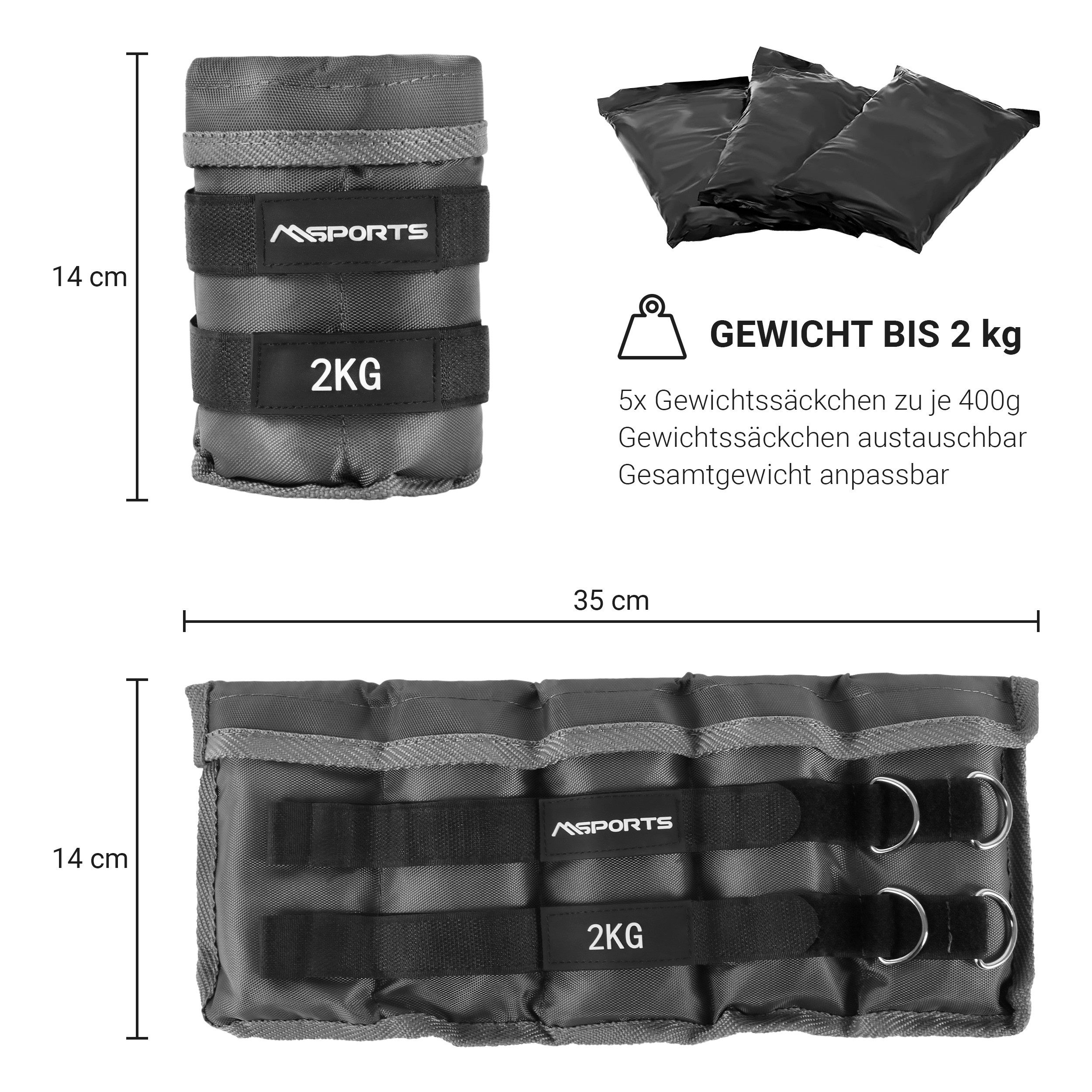 MSports® Gewichtsmanschette Gewichtsmanschetten Professional -einstellbar- Paar von 0,5 - 3 kg