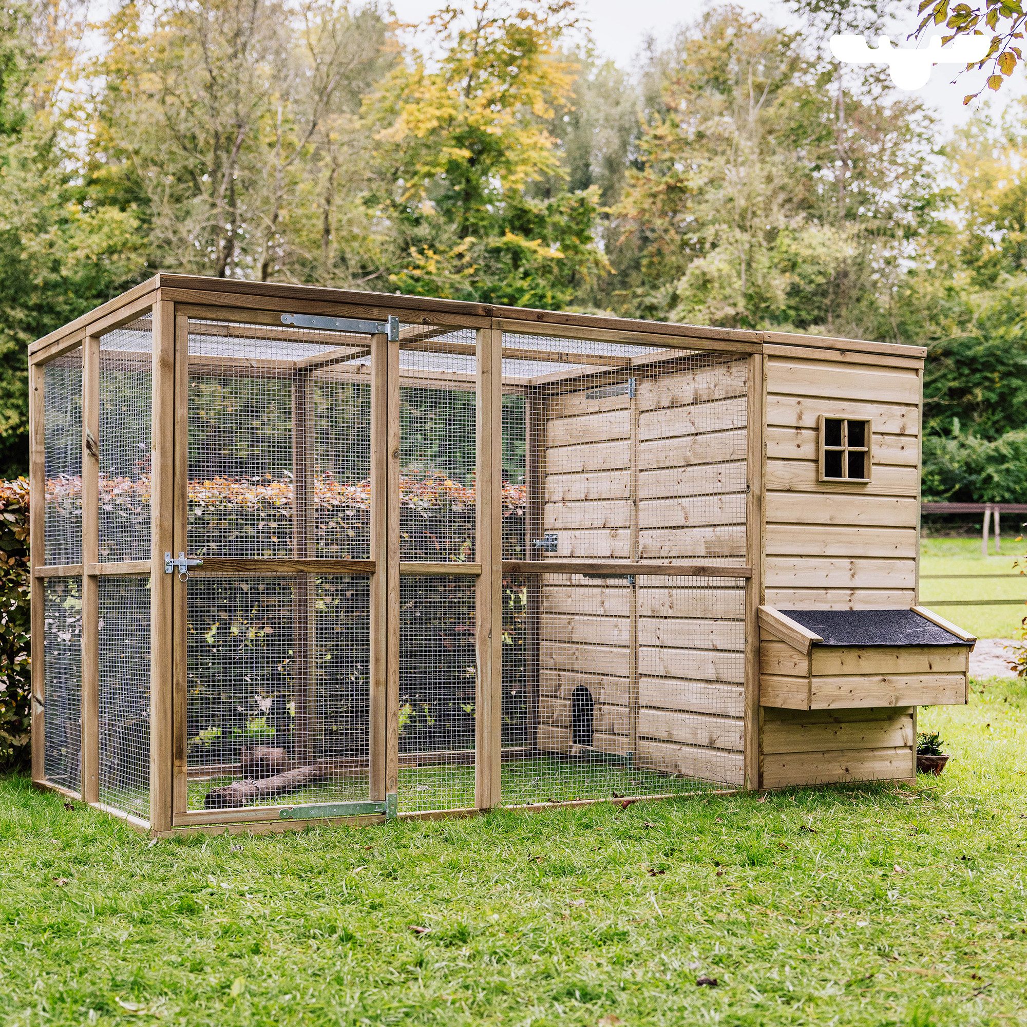 FATMOOSE Hühnerstall HappyHen House mit raubtiersicherem Auslauf - Massivholz Hühnerhaus, Handgefertigtes Premium Produkt mit Legenest für Familien