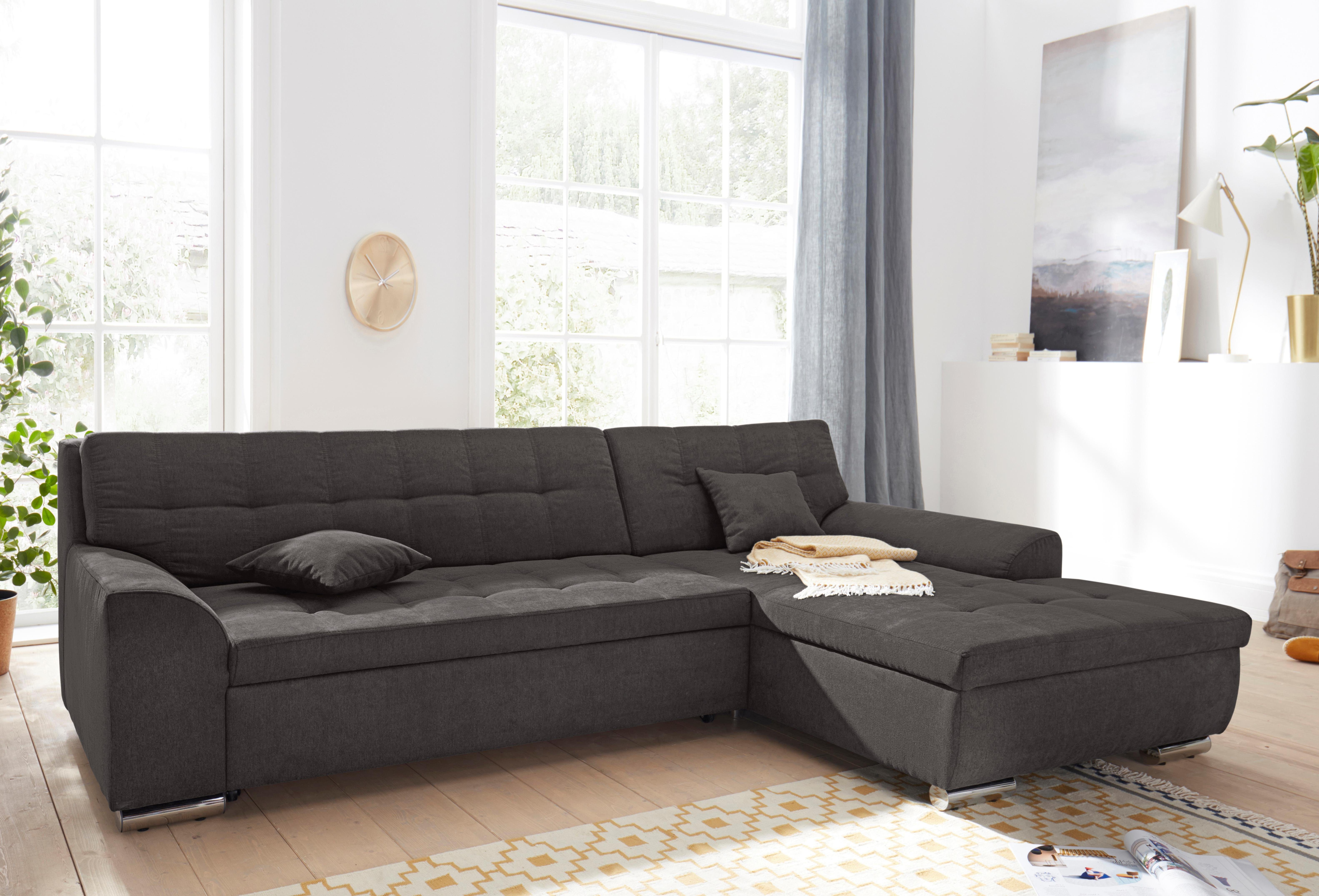 DOMO collection Ecksofa Aversa, moderne Steppung, geschwungene Armlehnen, Breite 267cm, L-Form, wahlweise mit Bettfunktion