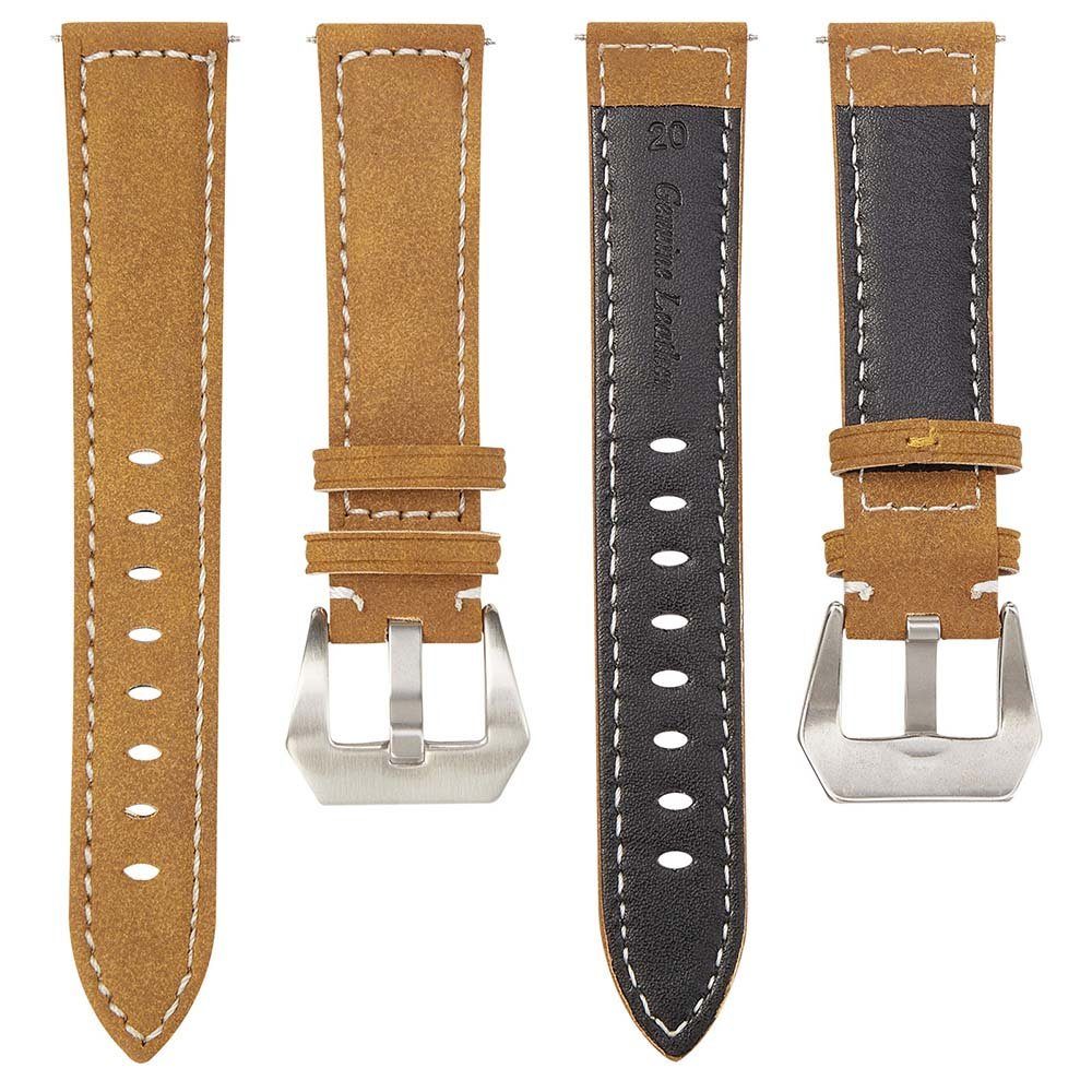 24mm Edelstahl 18mm 20mm für Schnalle, Uhrenarmband Silber BTTO Uhren, 22mm Ersatzarmband Leder Armband mit Gelb Smartwatch-Armband