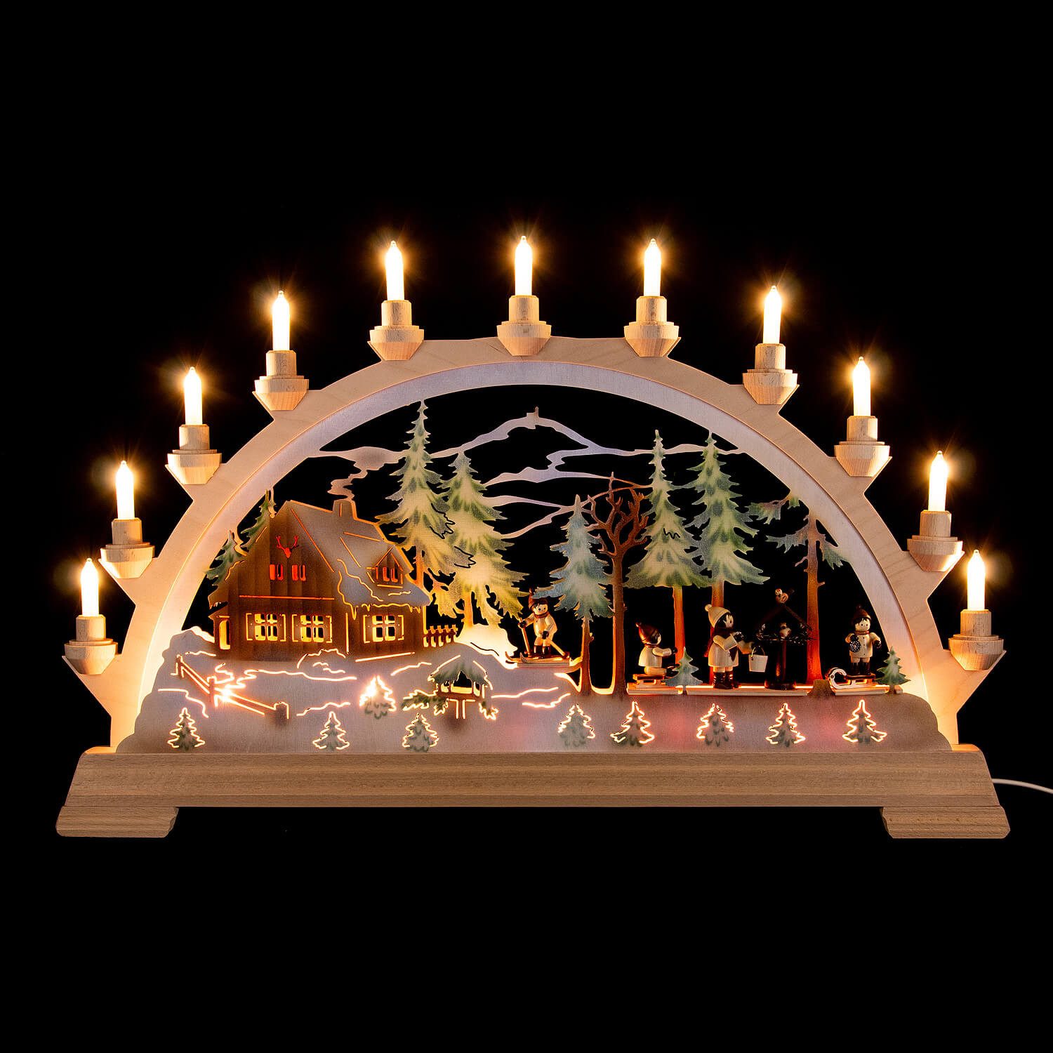 Kunstgewebe Taulin Schwibbogen Schwibbogen Vogelfütterung mit Figuren, farbig (65x40cm) von Kunstgewe