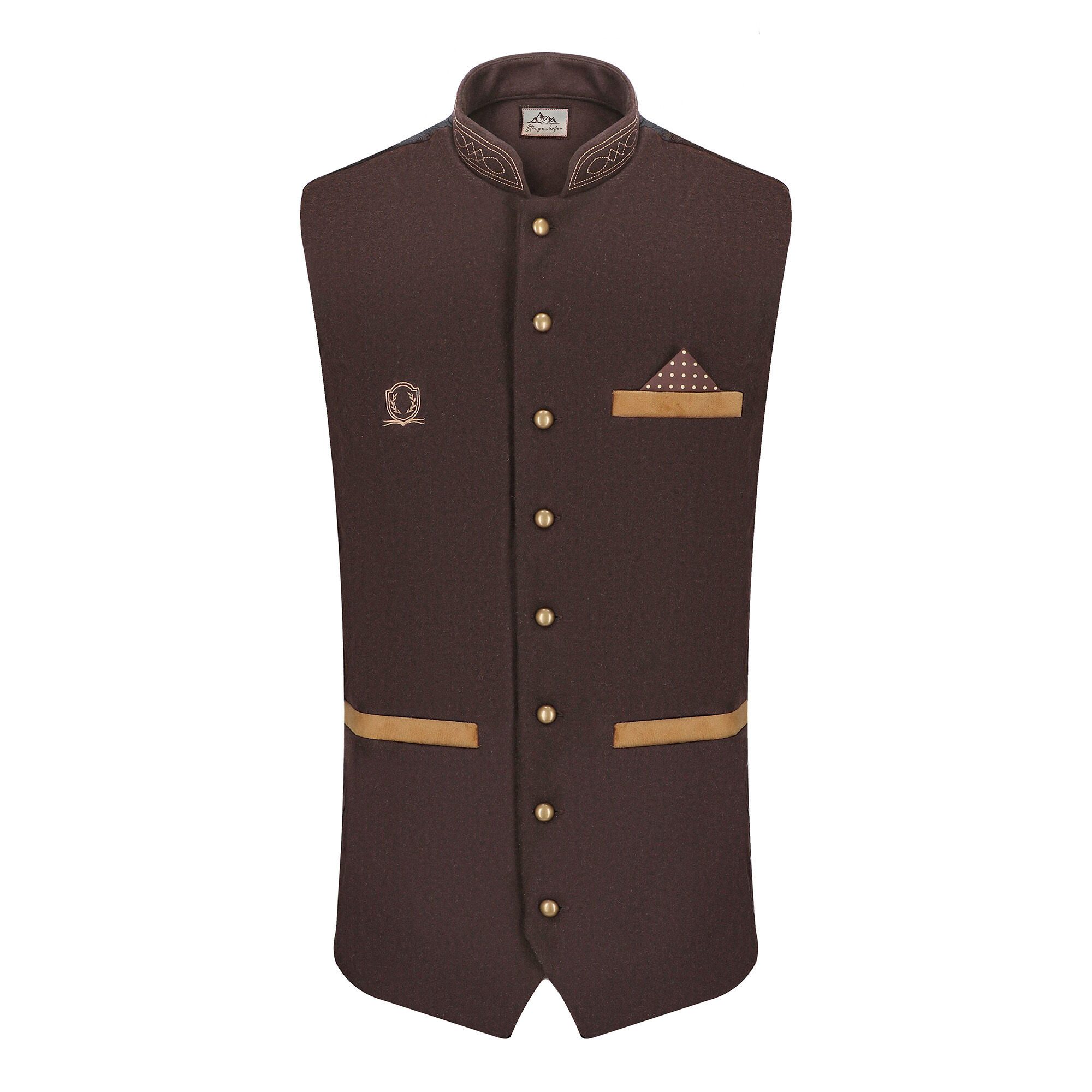 Steigenhöfer Manufaktur Trachtenweste Herren aus Baumwolle - Verstellbarer Rückenriegel - Tiefe Taschen Traditionelle Kugelknöpfe - Einstecktuch - Für ihr Oktoberfest Outfit