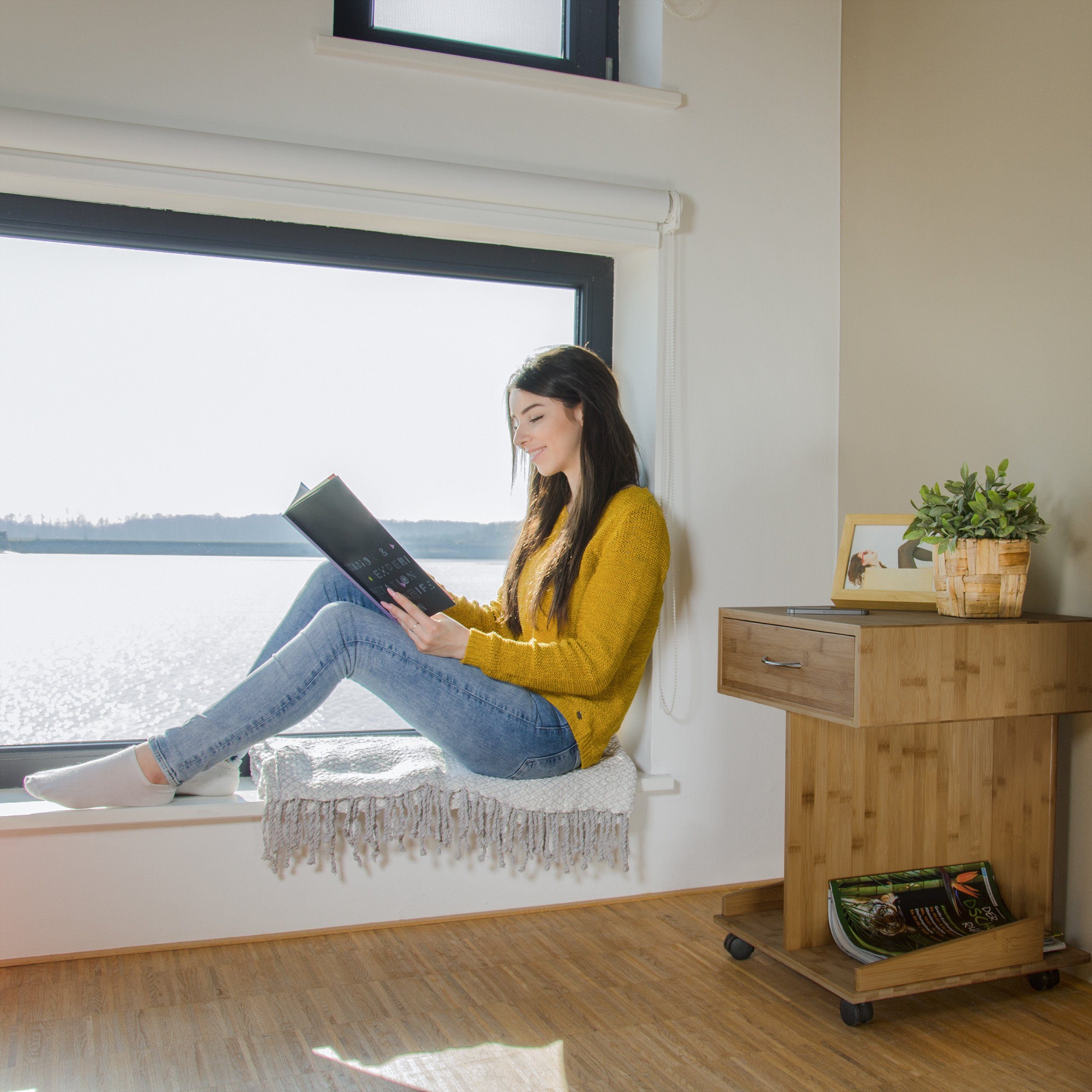 relaxdays Beistelltisch mit Rollen ROLLI Bambus günstig online kaufen