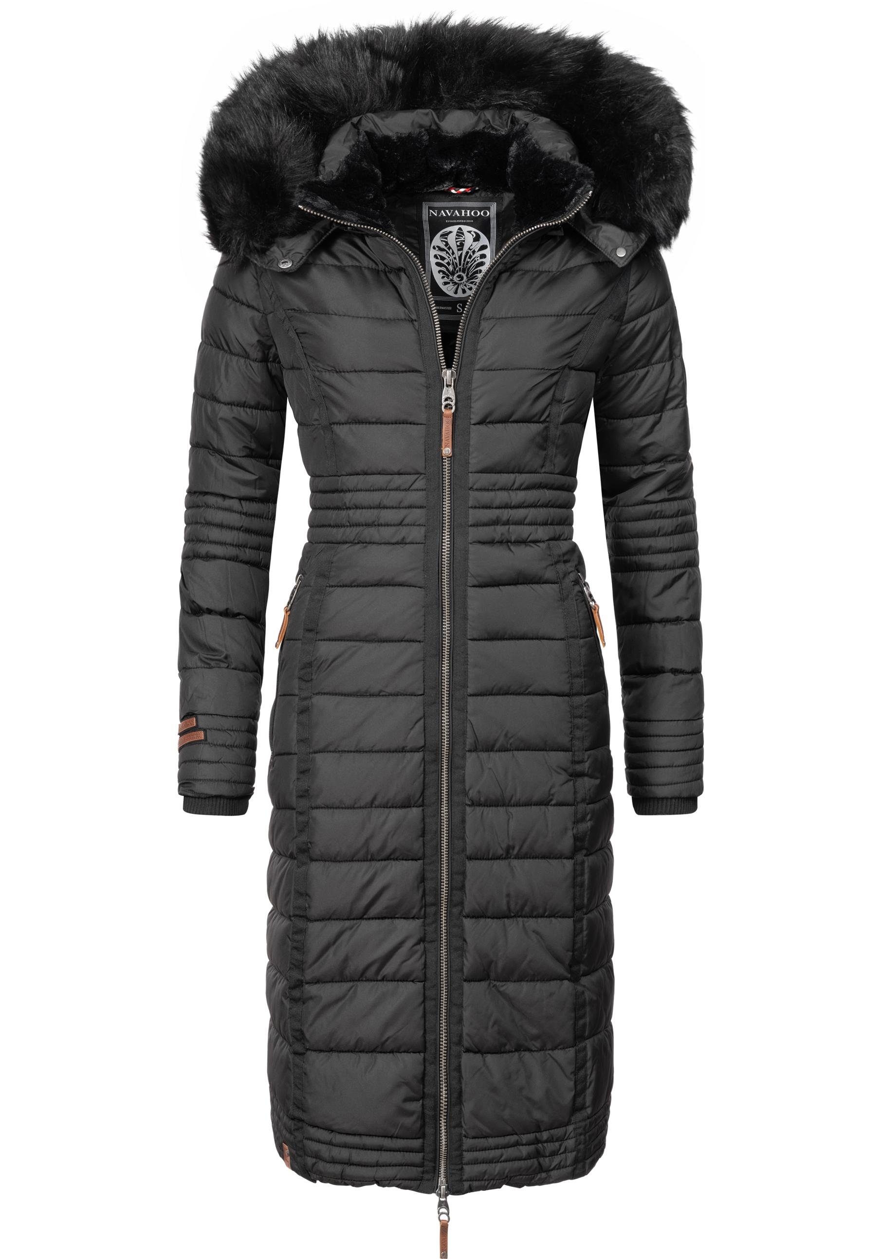 Navahoo Wintermantel Umay langer Damen Winter Steppmantel mit Kunstfellkapu günstig online kaufen