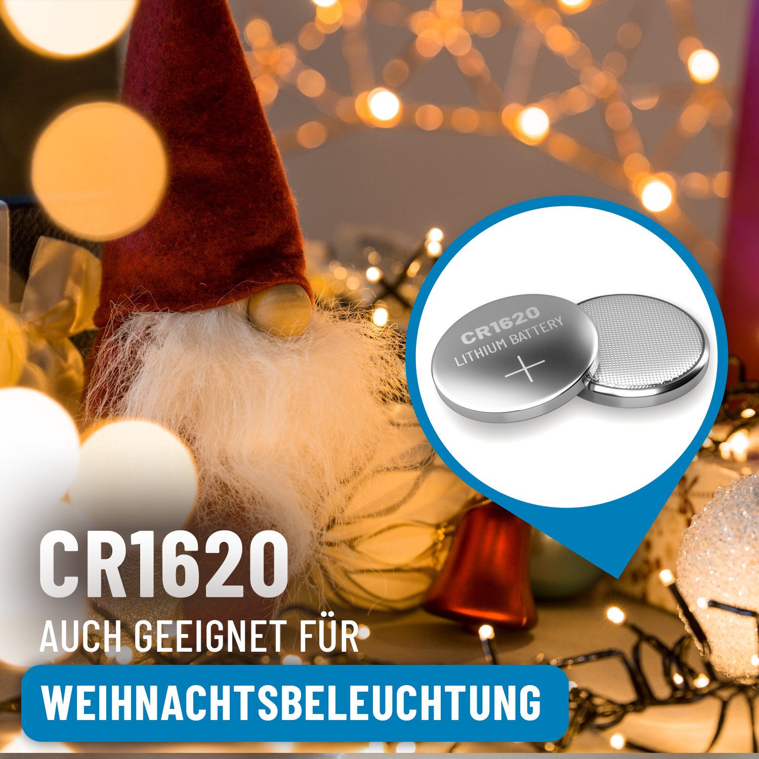 ABSINA CR1620 3V Lithium Knopfzelle 5er Pack - 1620 - für Autoschlüssel Knopfzelle, (1 St)