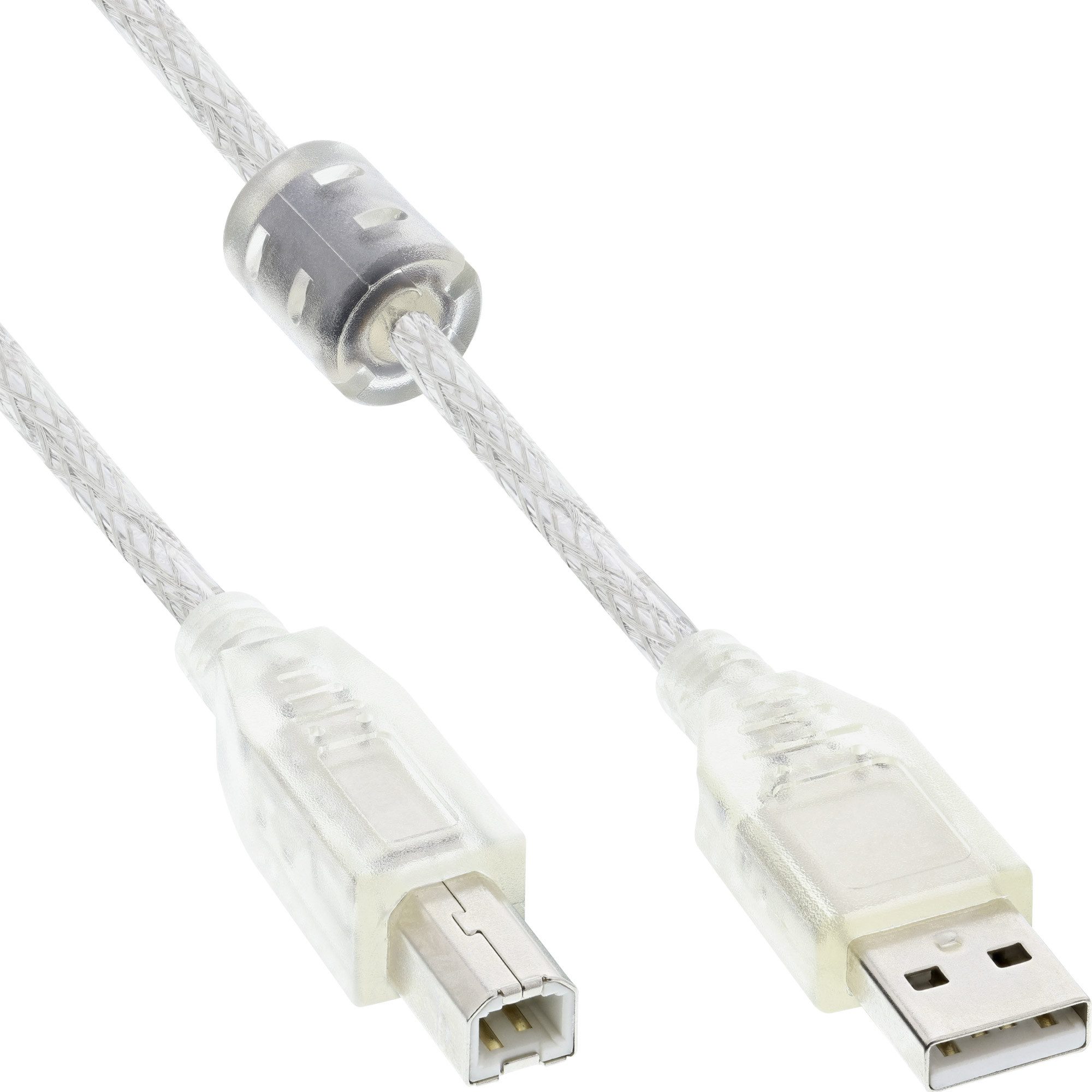 Inline InLine® USB 2.0 Kabel, A an B, transparent, mit Ferritkern, 3m USB-Kabel