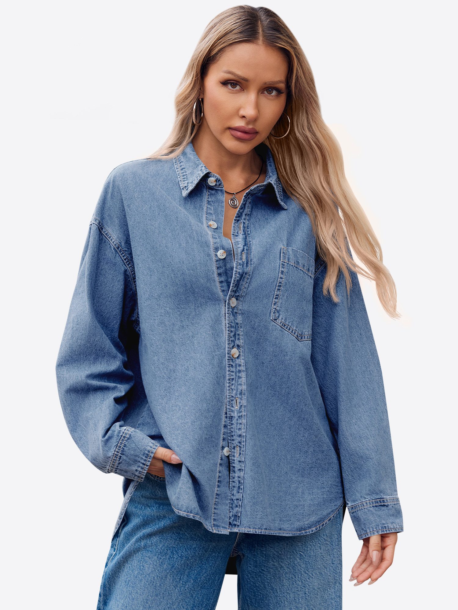 Imily Bela Jeansbluse Damen Lässig Boyfriend Jeansjacke Denim Oberteil (Packung, 1-tlg., 1per-Pack) aus Baumwolle in Unifarbe