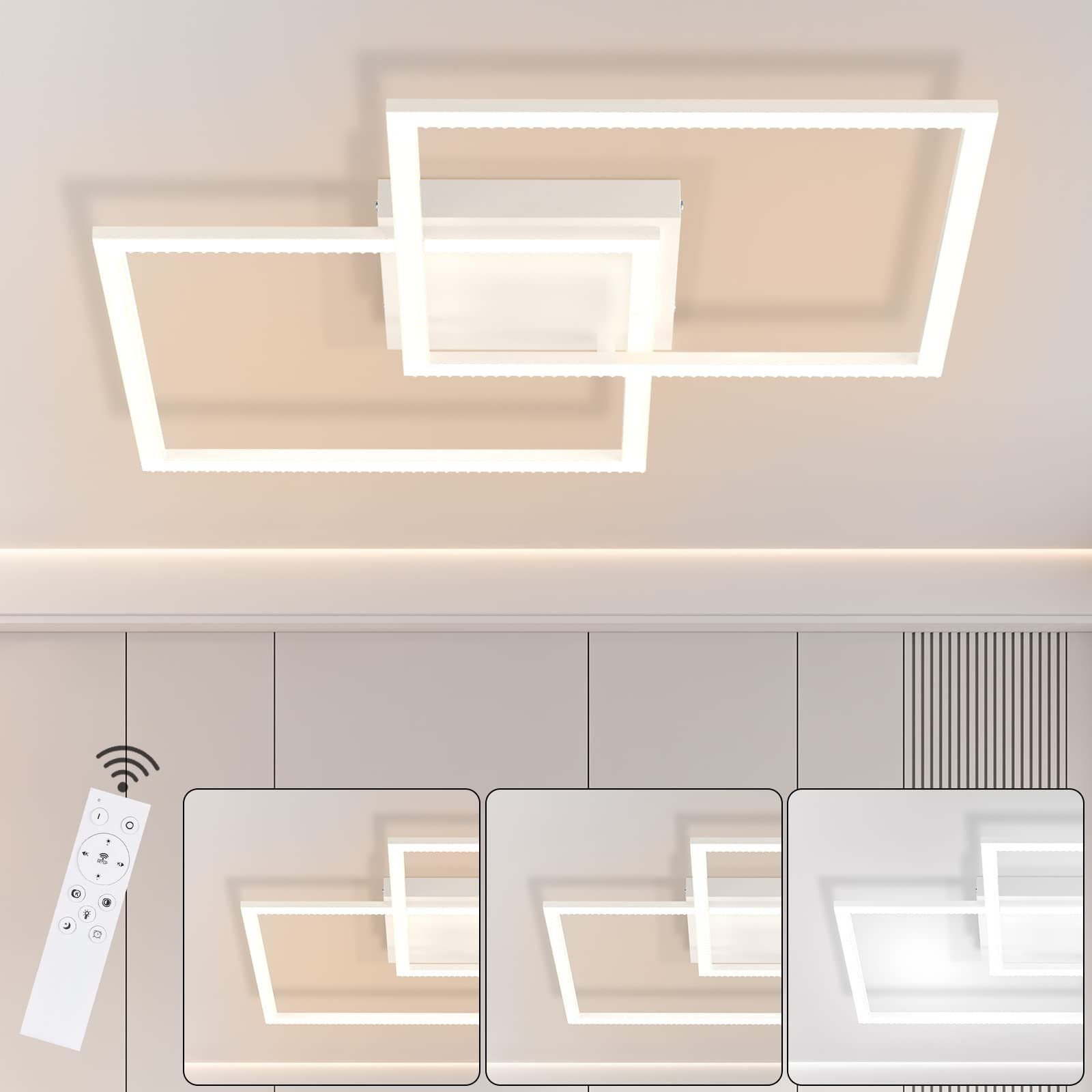 Fernbedienung Kristall LED 2 Modern 52W, mit Weiß LED Deckenleuchte Dimmbar Quadratisch warmweiß-kaltweiß, Design ZMH integriert, fest