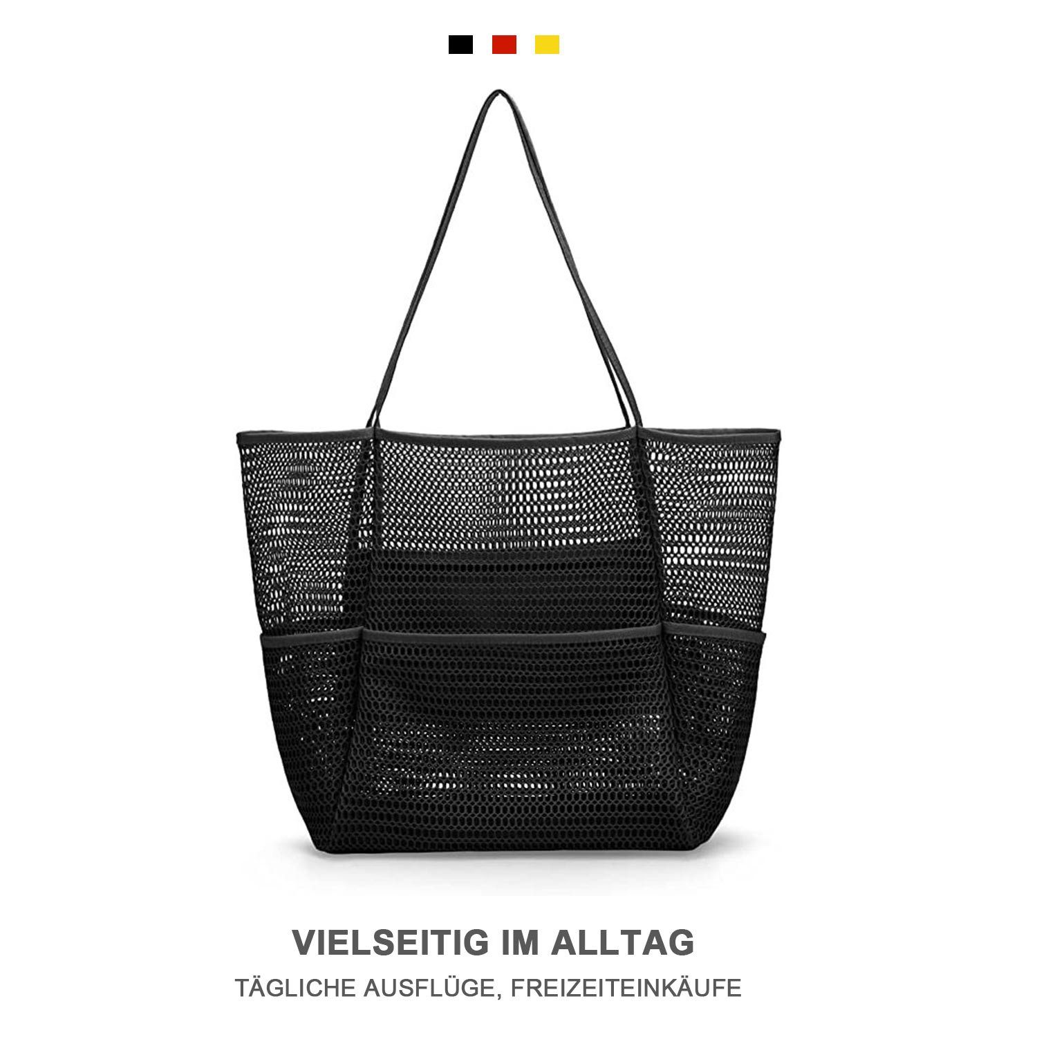 mit für schwarz zusammenklappbare Reisen Netz-Strandtasche Trachtentasche mit Innentasche Strand-Familienkäufer Einkaufstasche Reißverschluss, den MAGICSHE