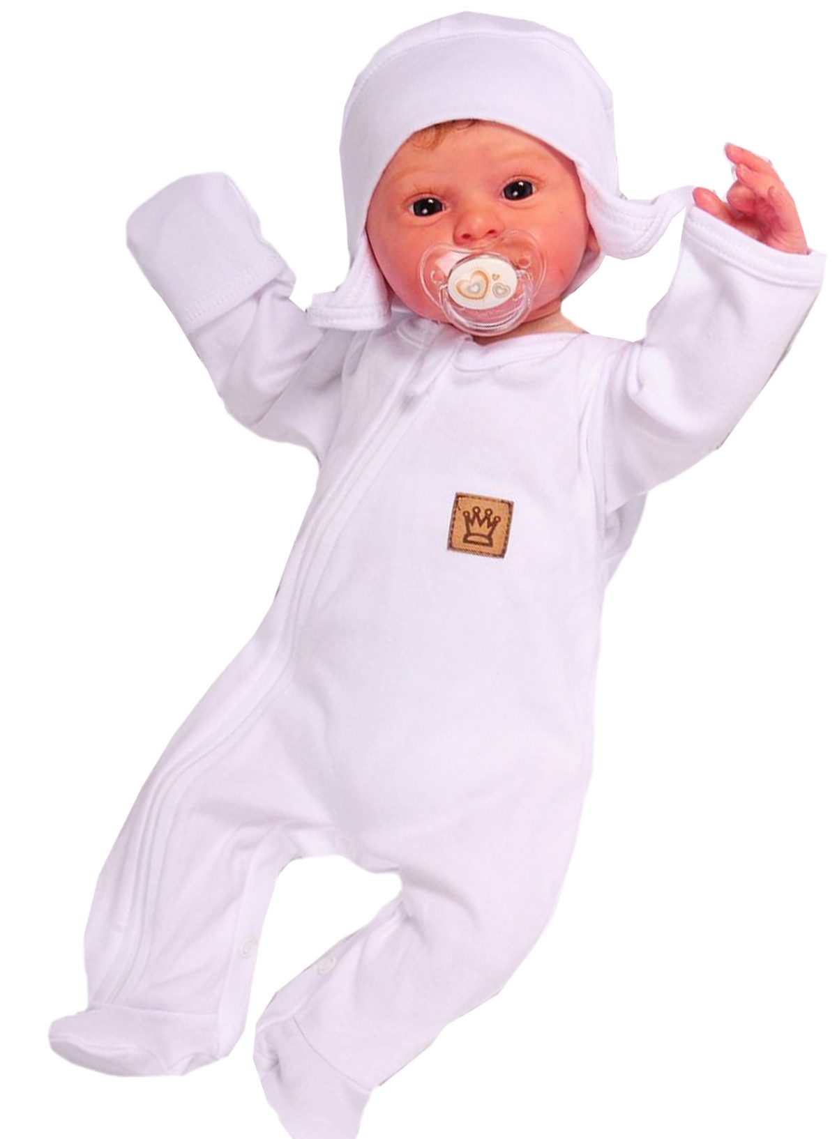 La Bortini Strampler Baby Set 2Tlg Schlafoverall und Mütze in Weiß mit Krone aus reiner Baumwolle, 44 50 56 62 68 74 80 86