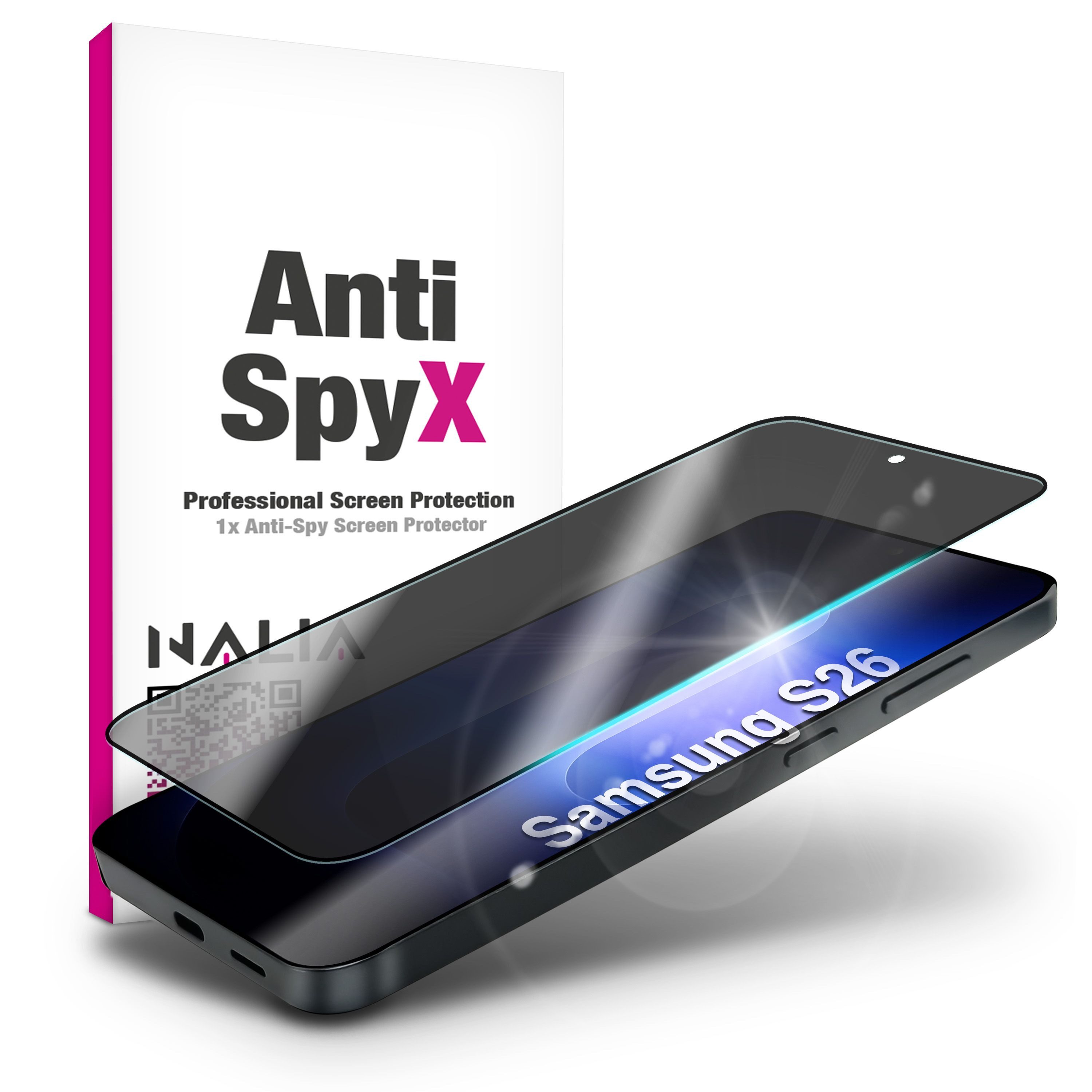 Nalia Schutzfolie Samsung Galaxy S26, ANTISPYX Displayschutz - Blickschutz, Full-Screen & 9H Hartglas
