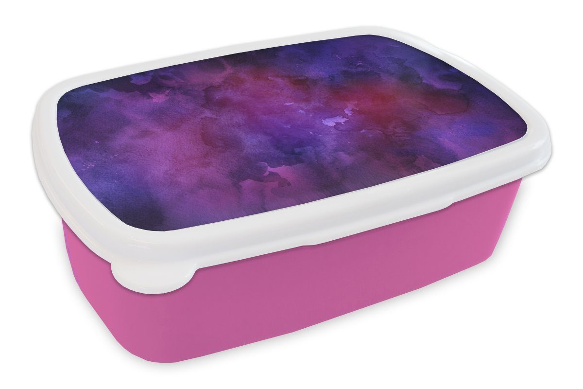 MuchoWow Lunchbox Aquarell - Lila - Abstrakt, Kunststoff, (2-tlg), Brotbox für Erwachsene, Brotdose Kinder, Snackbox, Mädchen, Kunststoff rosa