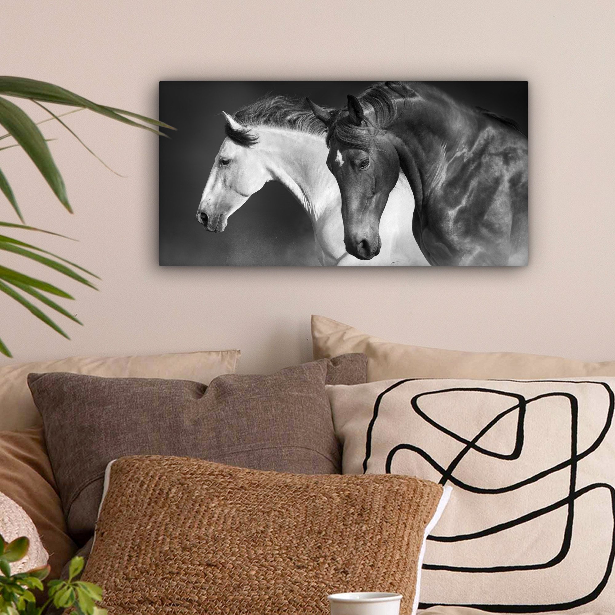 OneMillionCanvasses® Leinwandbild Panorama Pferde - Tiere - Schwarz - Weiß günstig online kaufen