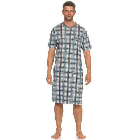 Normann Pyjama Herren Nachthemd kurzarm in Karo Optik - auch in Übergrößen