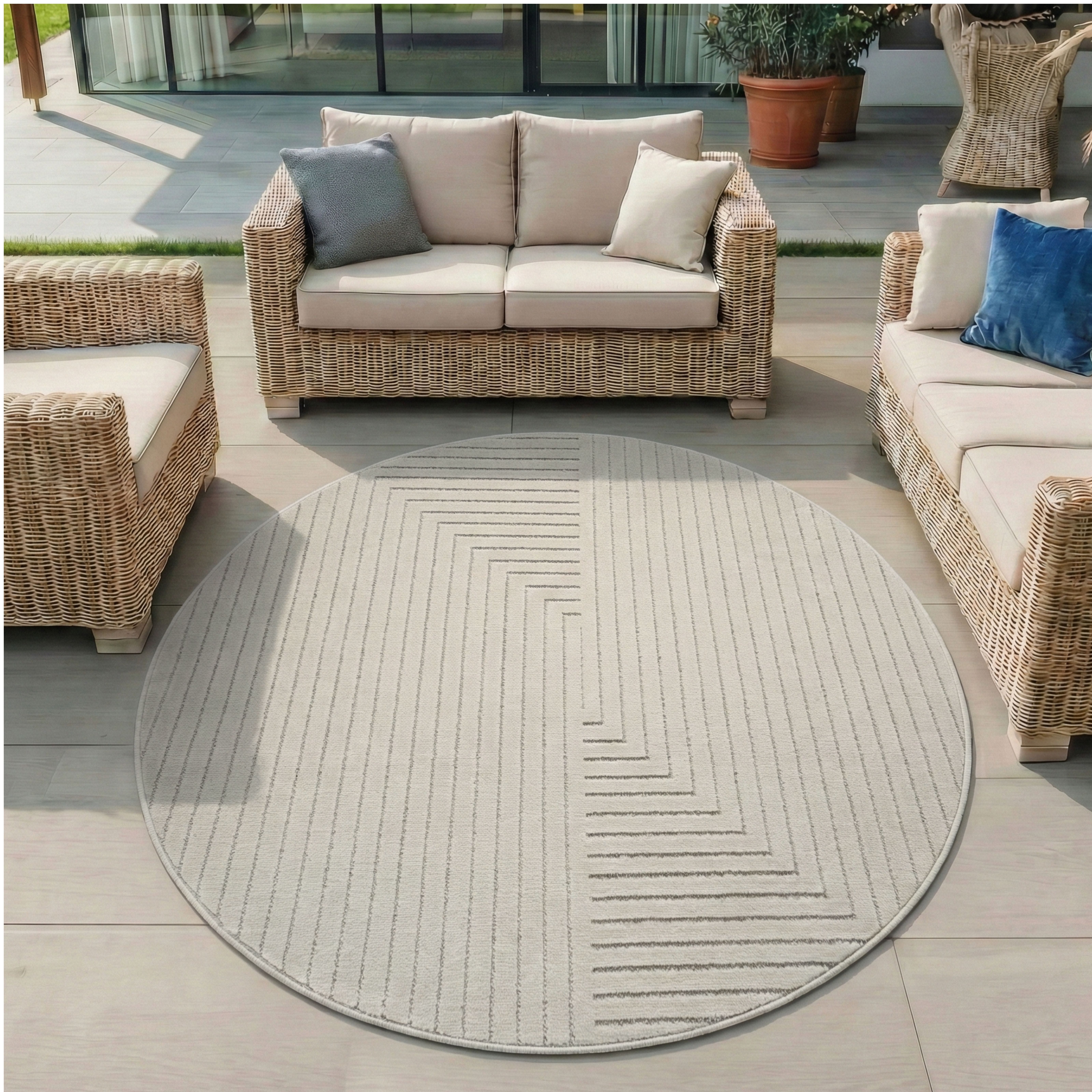 Ayyildiz Teppiche Langflor-Teppich NOVA 1202, auch als Läufer und in Rund erhältlich, rund, Höhe: 5 mm, In -und Outdoor, Hoch Tief Effekt, Struktur, Wohnzimmer, Aussenbereich