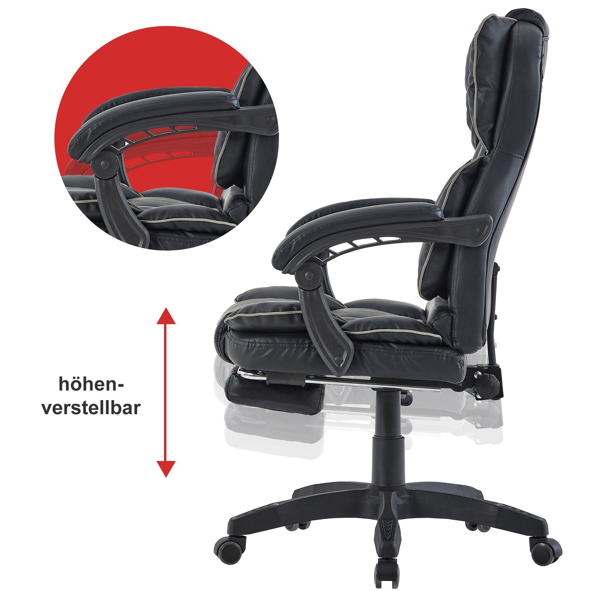 Chair Lederoptik-Design im Office TRISENS Schwarz extra Stück), Grau Chefsessel (1 Home Bürostuhl Polsterung Rafael mit -