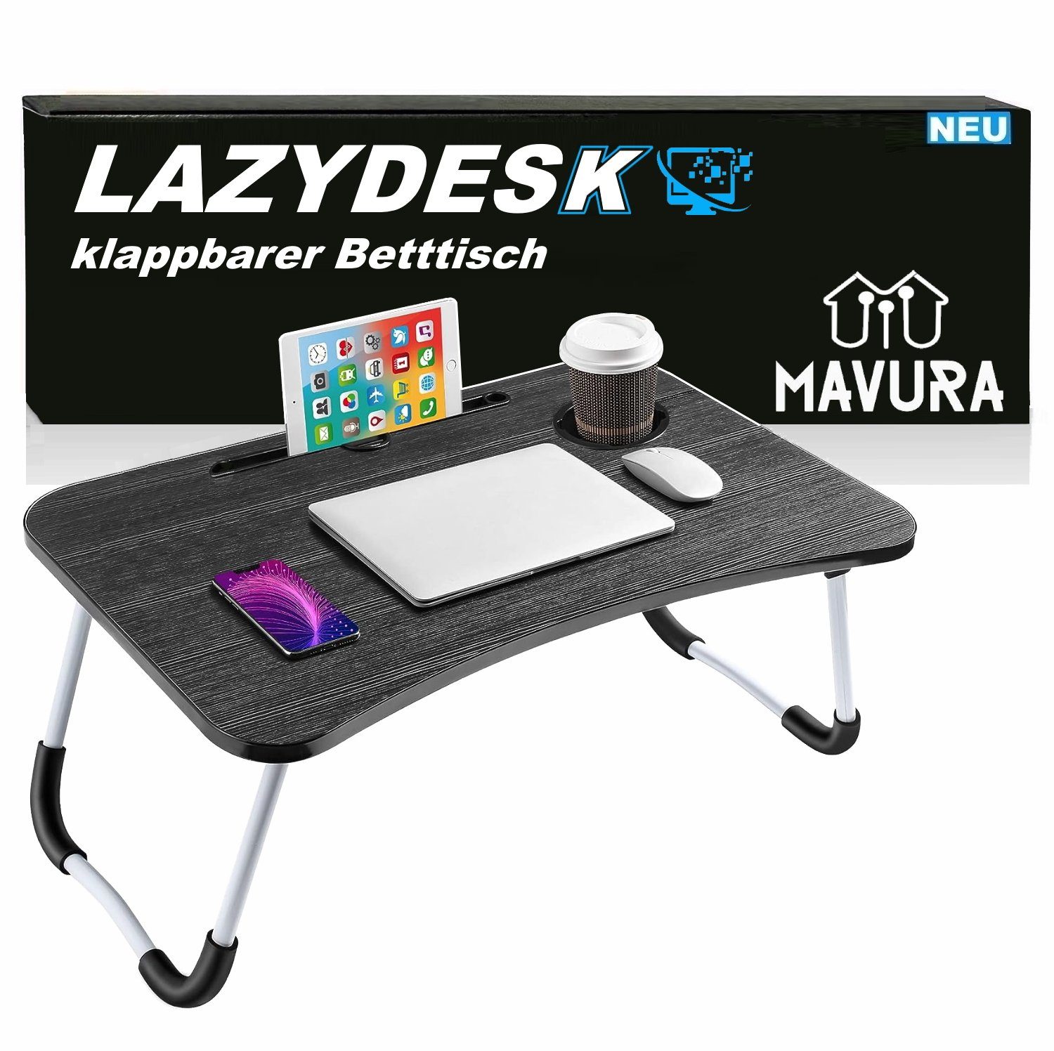 MAVURA Laptoptisch LAZYDESK Klappbarer Betttisch Notebooktisch Notebook, Laptop Betttablett Bett Tablett Tisch PC Ständer