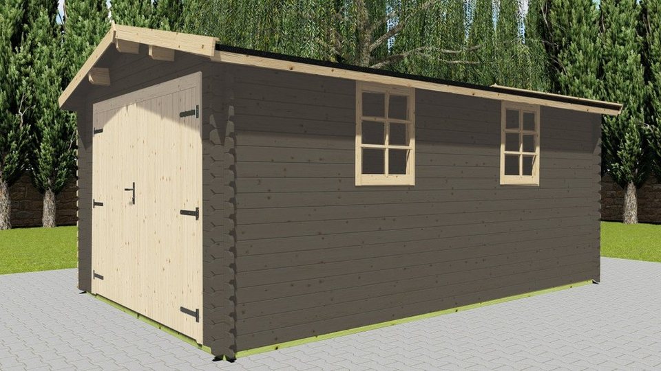 Finn Art Blockhaus Garage Holzgarage Schweden 32 mit Holztor natur,  Einzelgarage aus Holz