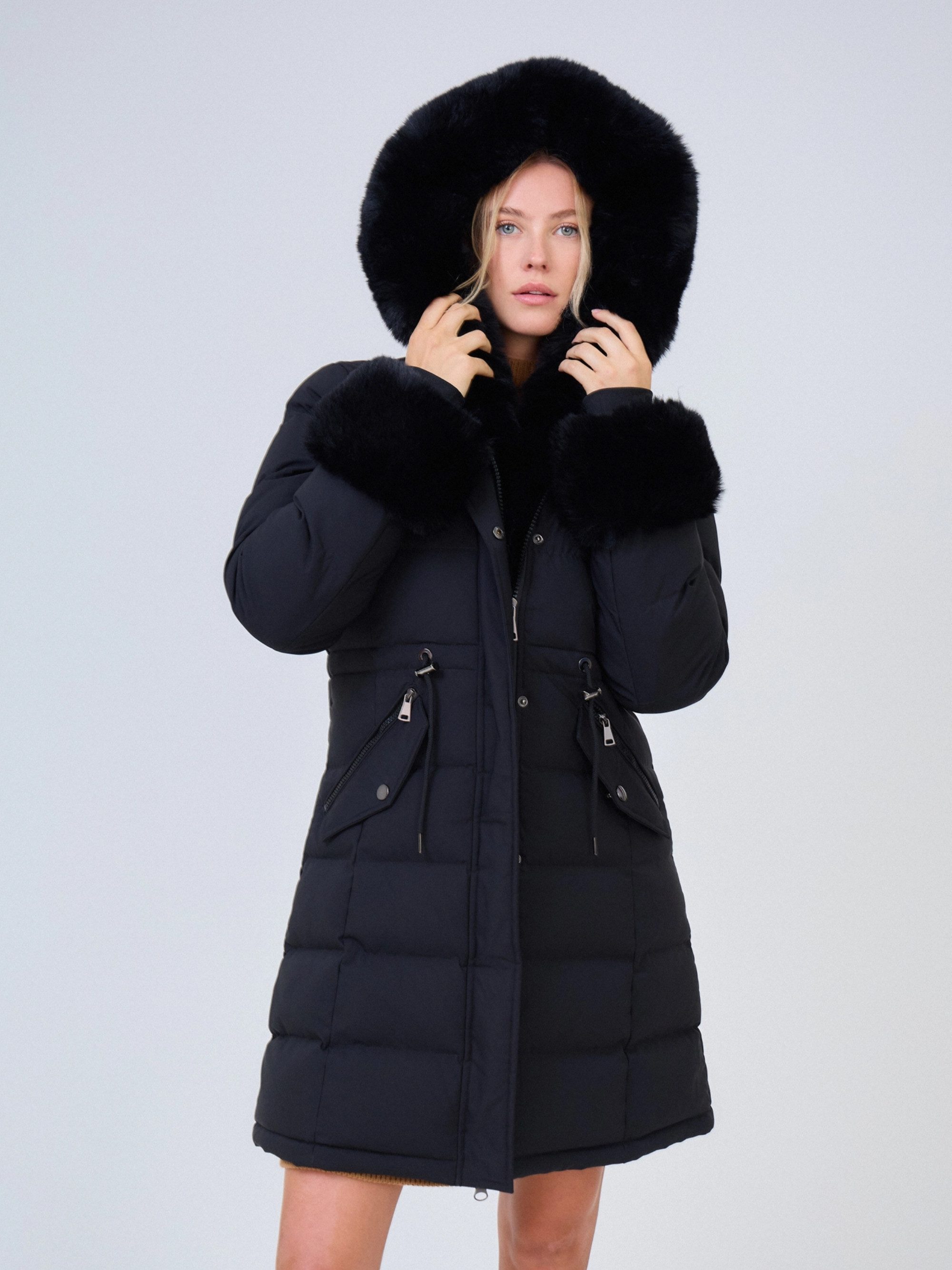 ANNIS Fashion & Accessoires Winterjacke "DOMENIQUE" (1-St) mit Kunstfellbesatz, Kapuze, verstellbare Taille