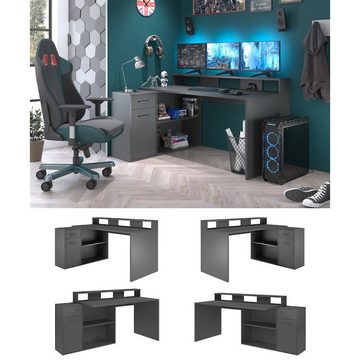 trendteam Schreibtisch Gamer, Büroschreibtisch Eckschreibtisch Möbel Anthrazit 92x160-200x75-115cm