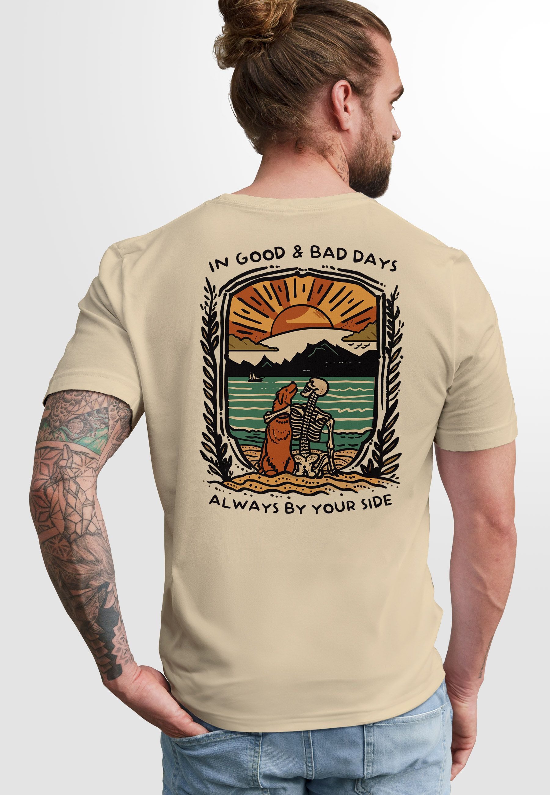 Neverless Print-Shirt Backprint TShirt Herren Hund Freundschaft Motiv Aufdr günstig online kaufen